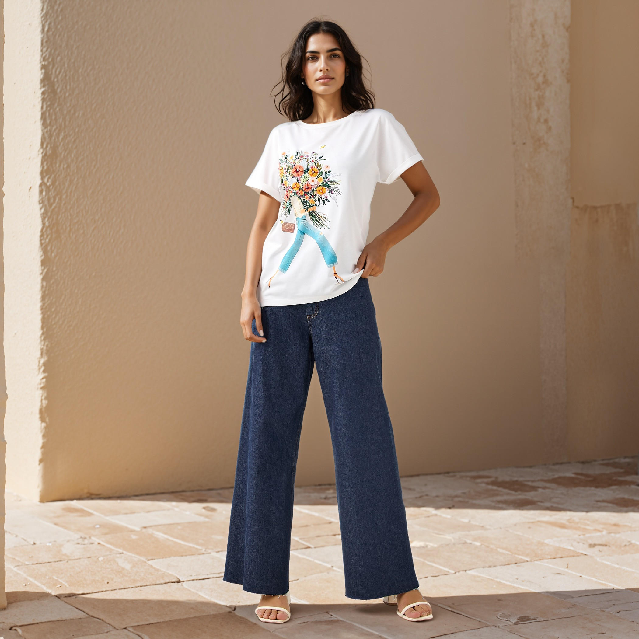 Bouquet Print T-shirt-women-clothing-tshirts-image-2
