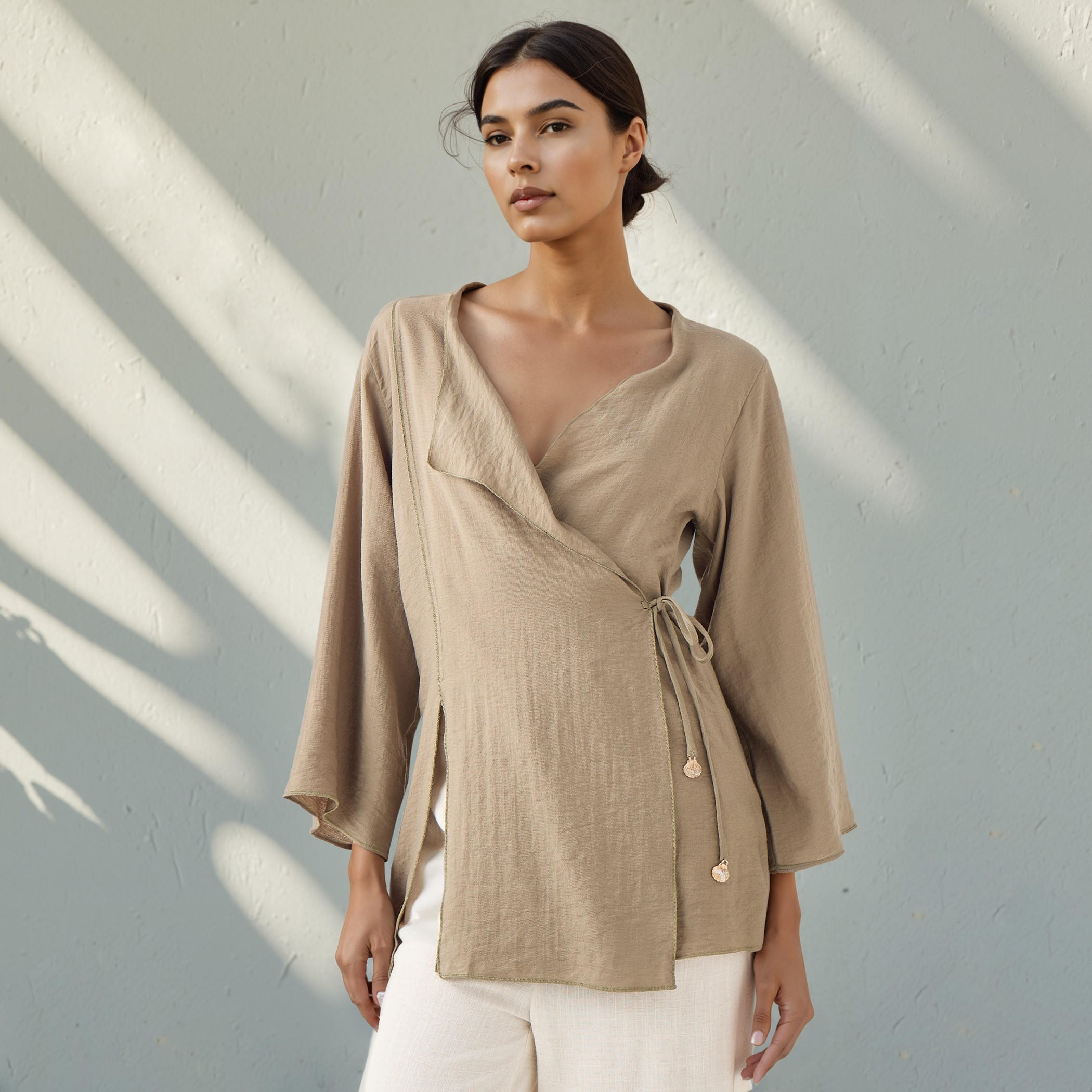 Lapel Collar Linen Blend Wrap Top with Tie-Up Detail-women-clothing-shirtsandblouses-blouses-image-1