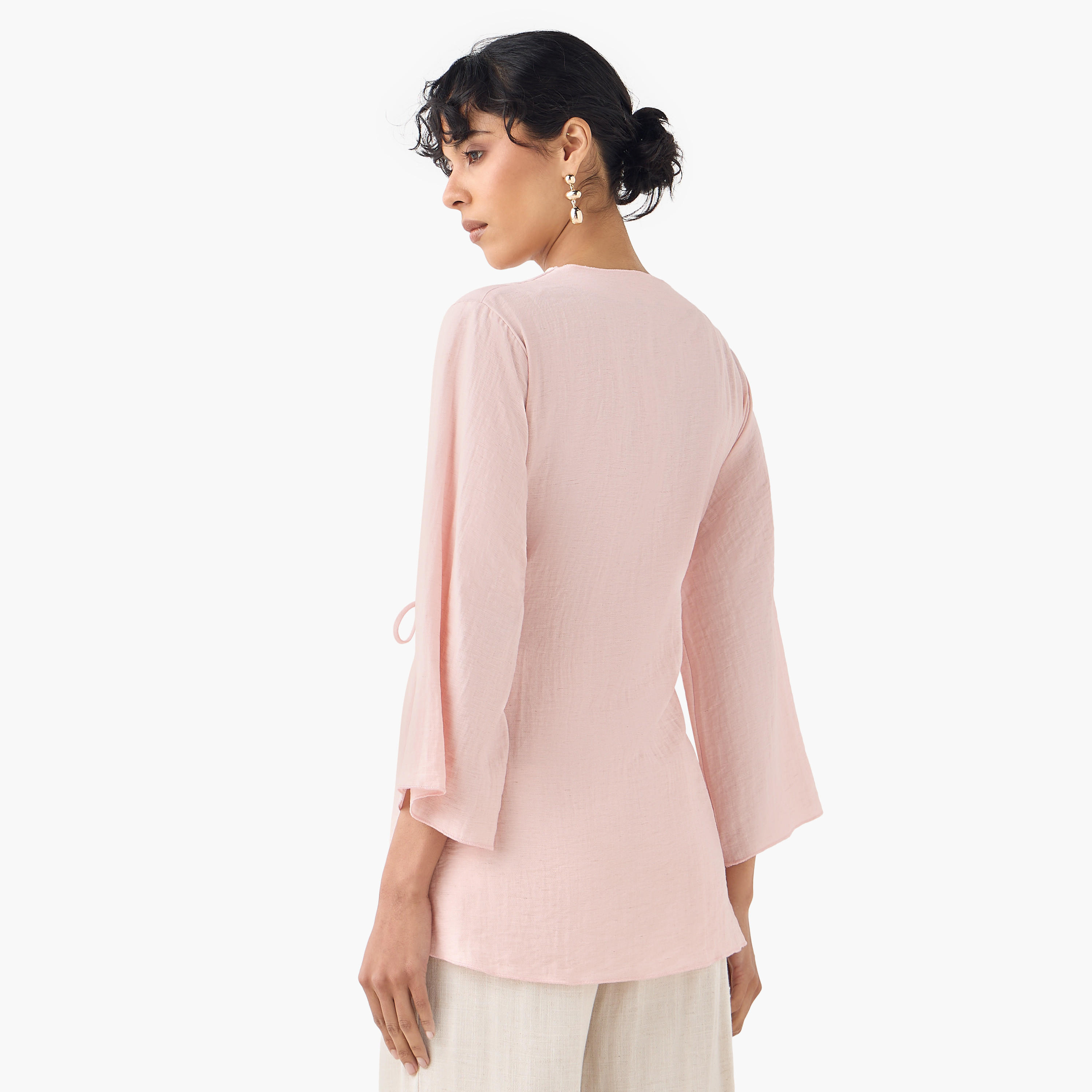 Lapel Collar Linen Blend Wrap Top with Tie-Up Detail-women-clothing-shirtsandblouses-blouses-image-3