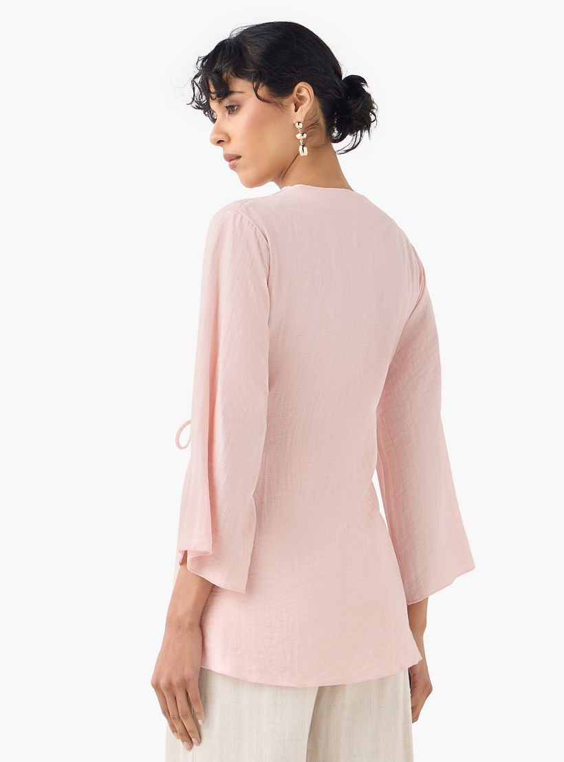 Lapel Collar Linen Blend Wrap Top with Tie-Up Detail-women-clothing-shirtsandblouses-blouses-image-3