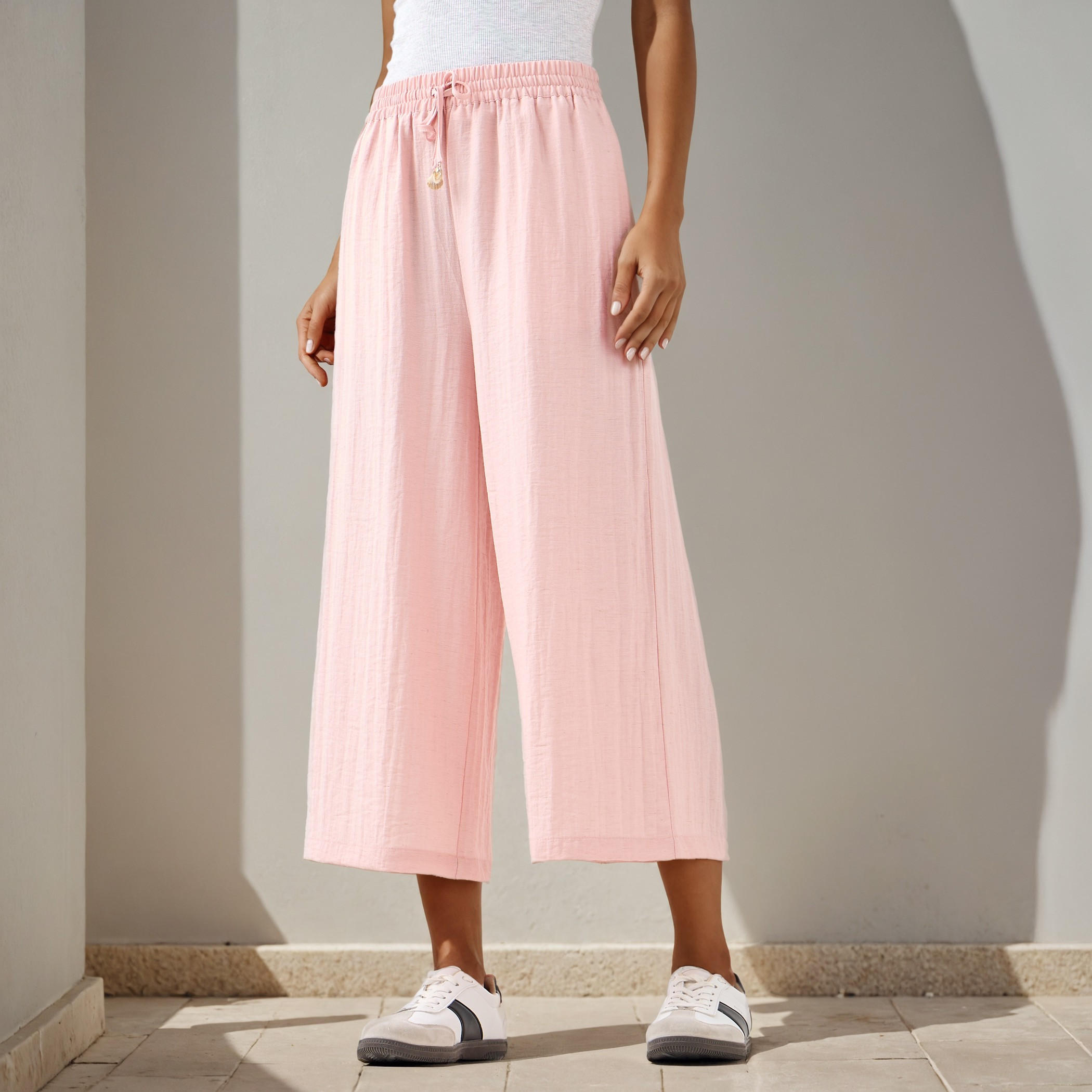 Relaxed Fit Flexi Waist Linen Blend Pants-women-clothing-bottoms-trousers-image-1