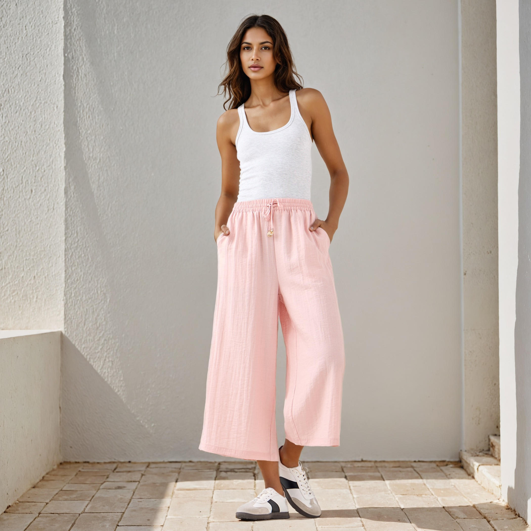Relaxed Fit Flexi Waist Linen Blend Pants-women-clothing-bottoms-trousers-image-2