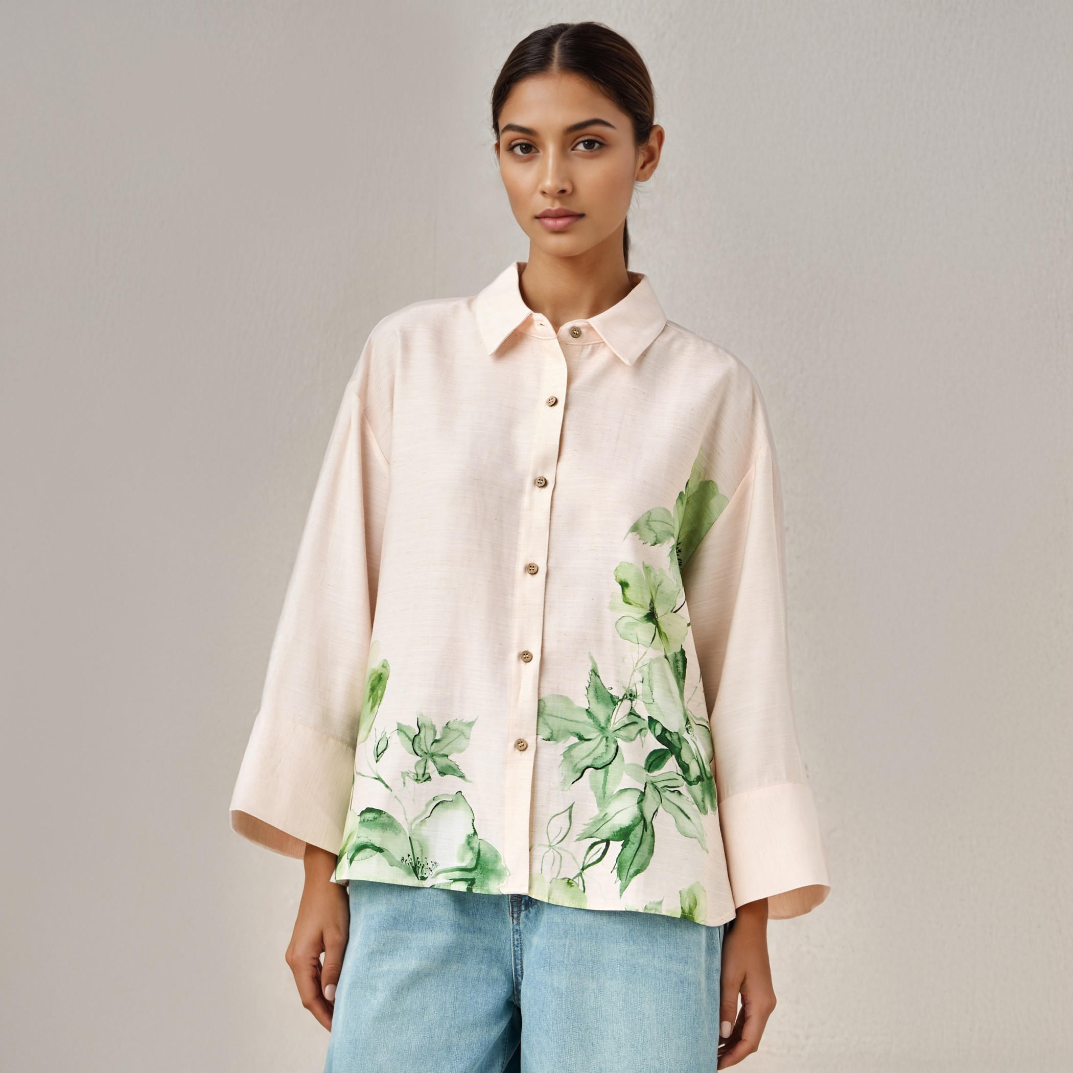 Floral Print Linen Blend Shirt with Long Sleeves-women-clothing-shirtsandblouses-shirts-image-1