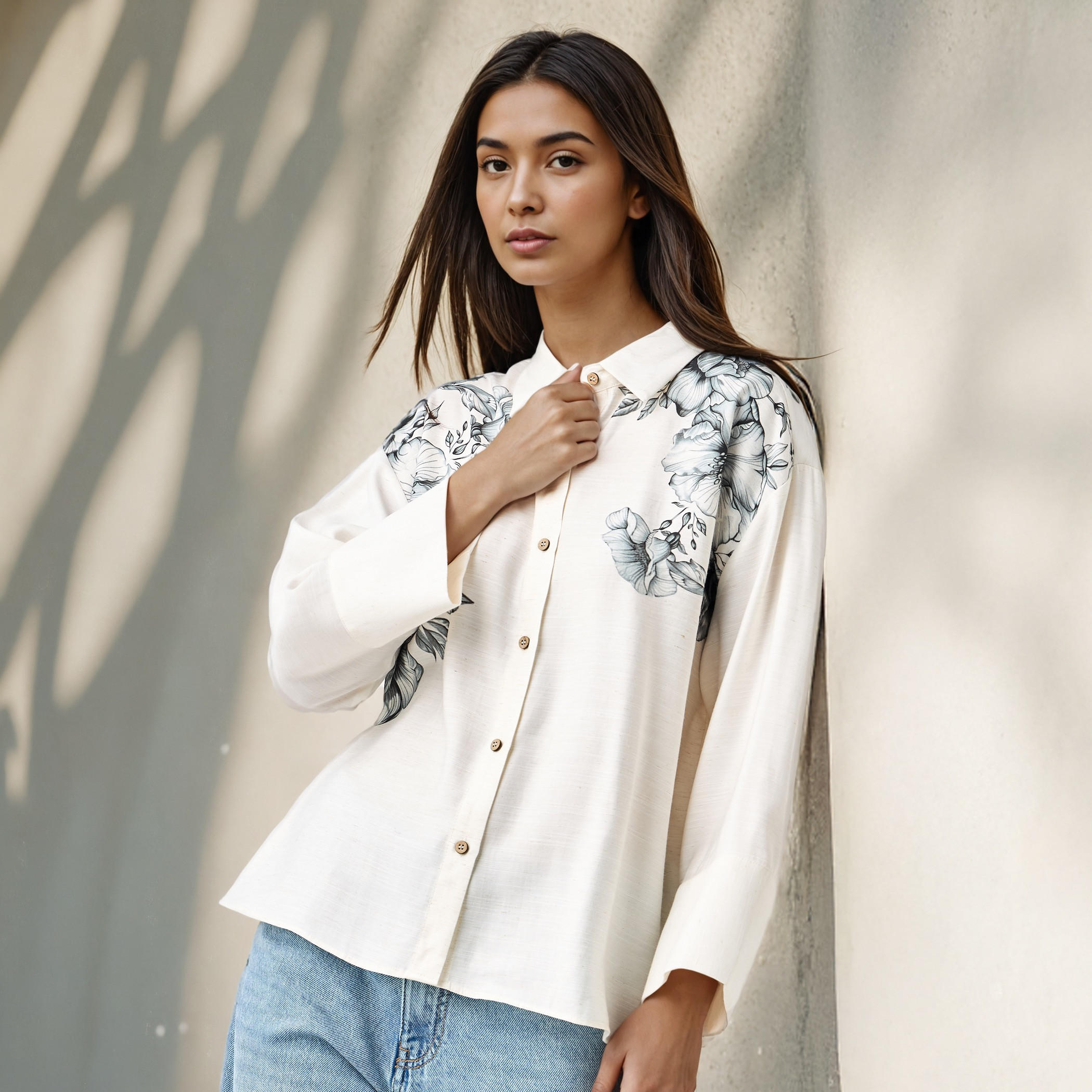 Floral Print Linen Blend Shirt with Long Sleeves-women-clothing-shirtsandblouses-shirts-image-1