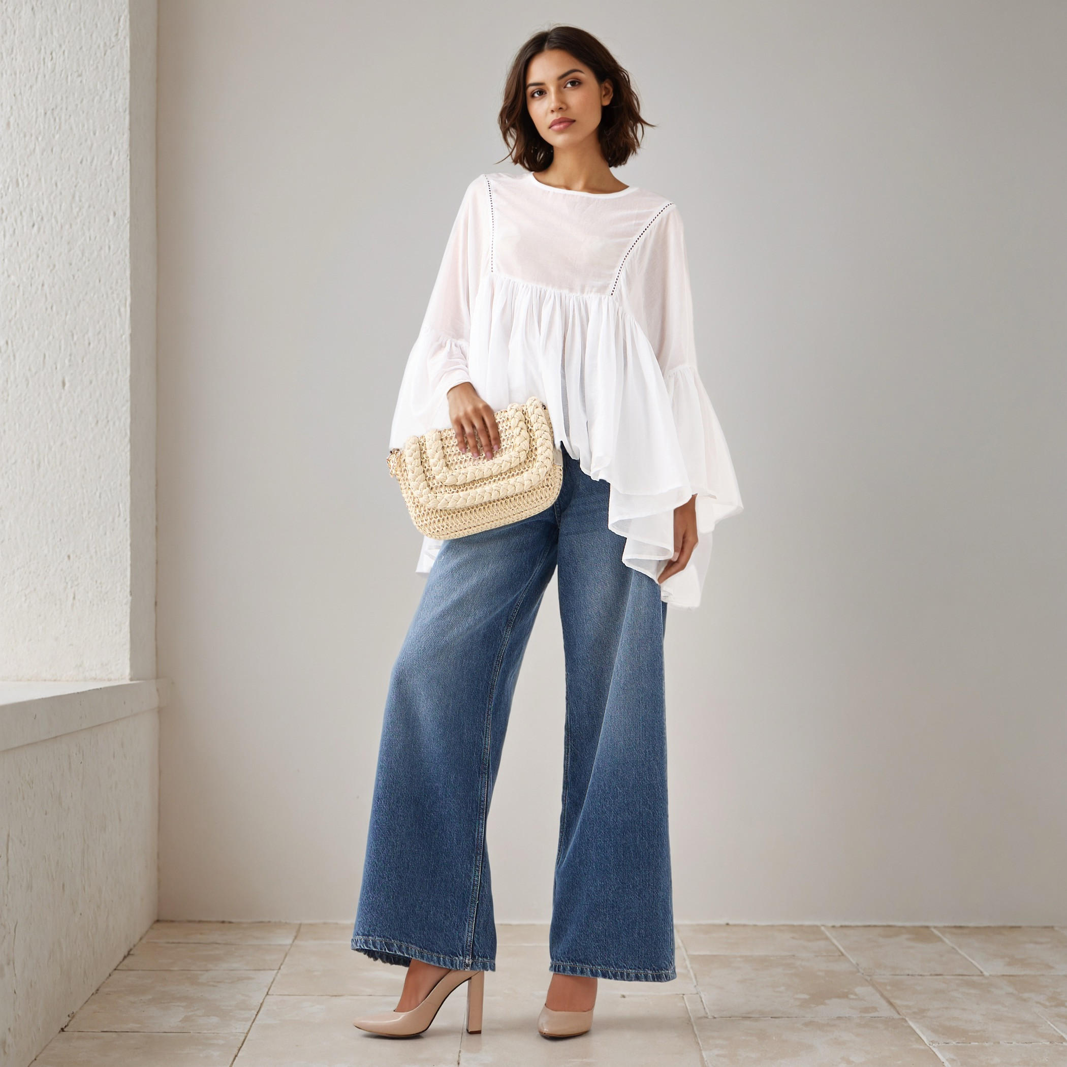 بلوزة قطن بأكمام واسعة وتفاصيل دانتيل-women-clothing-shirtsandblouses-blouses-image-2