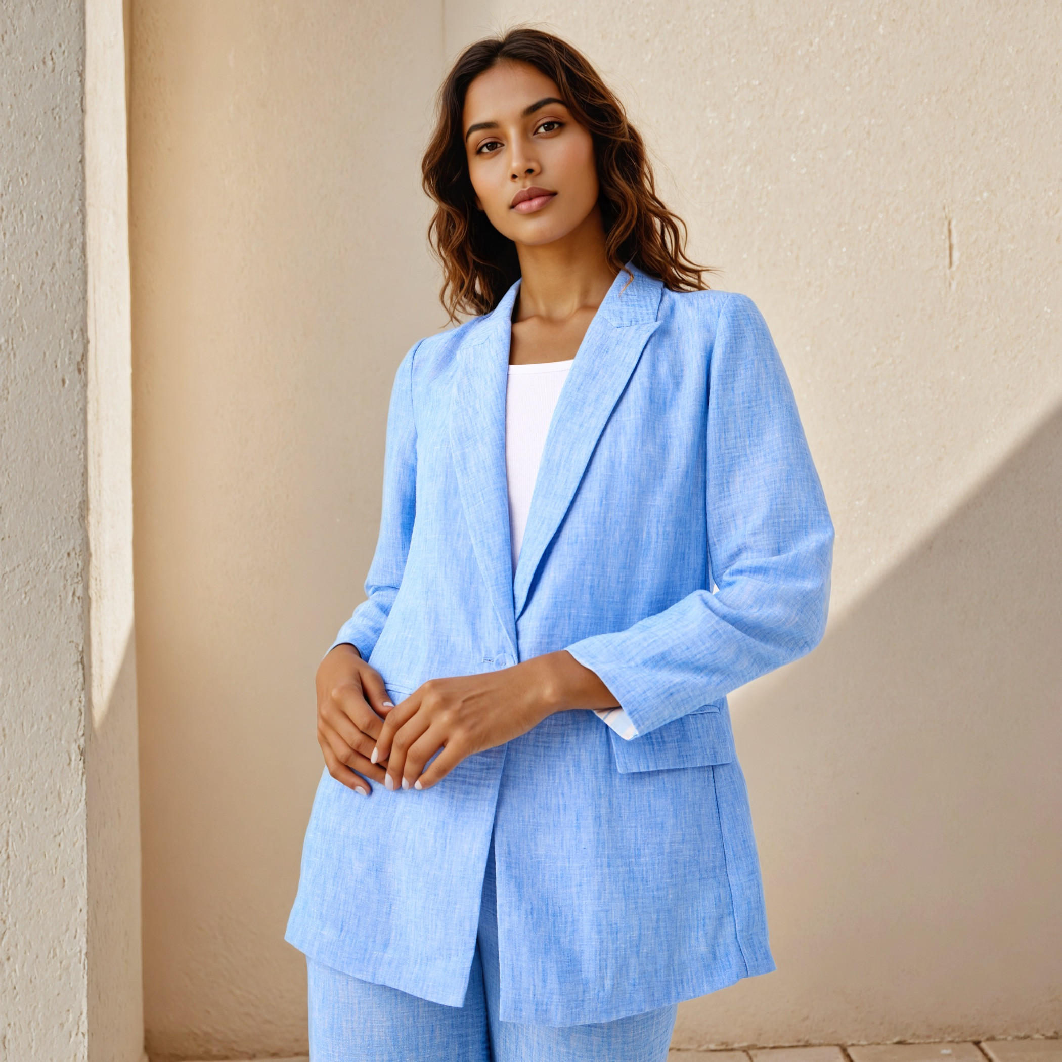 Linen Blazer with Notch Lapel and Pockets-women-clothing-coatsandjackets-blazers-image-1