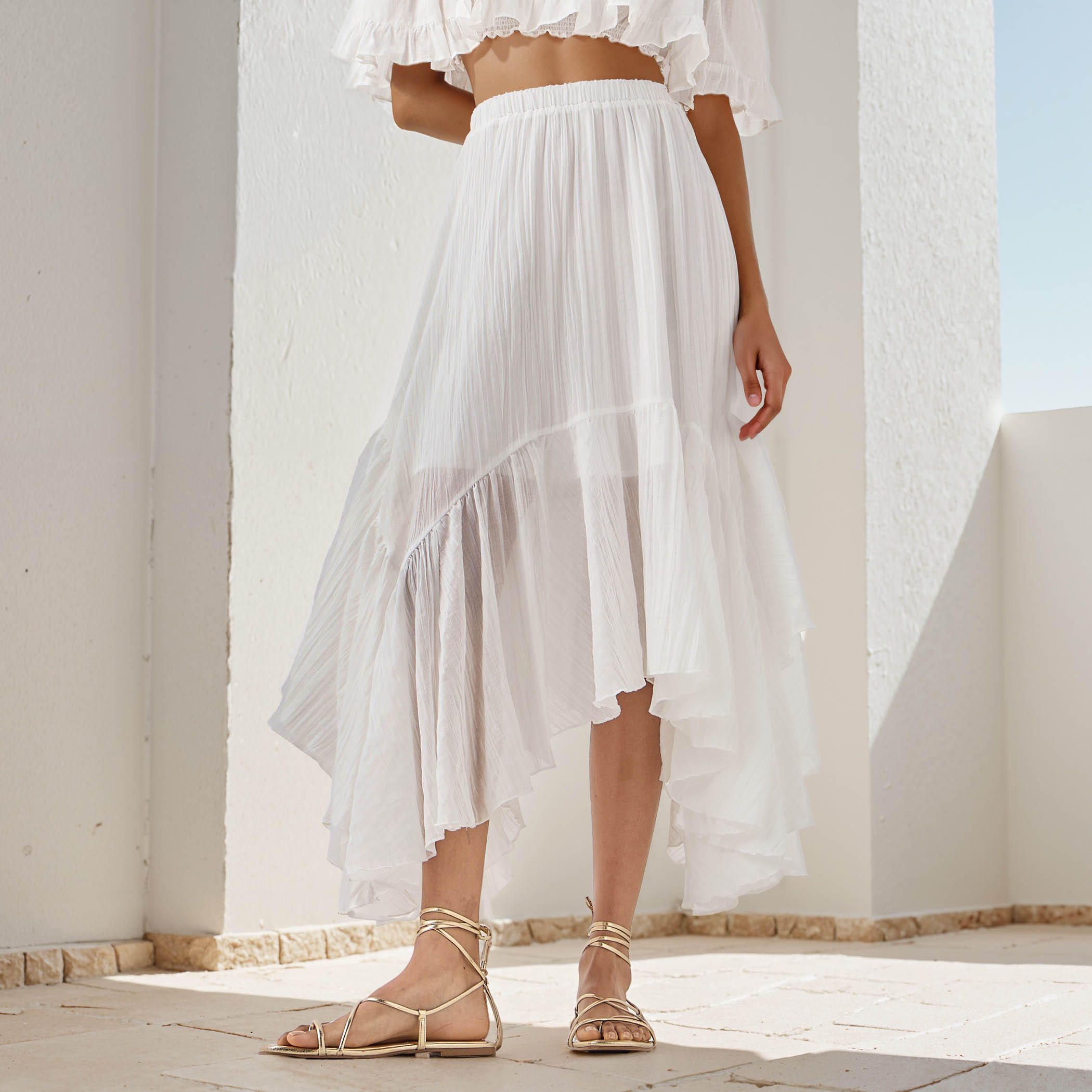 Asymmetrical Midi Skirt with Elasticated Waistband-women-clothing-bottoms-skirts-image-1