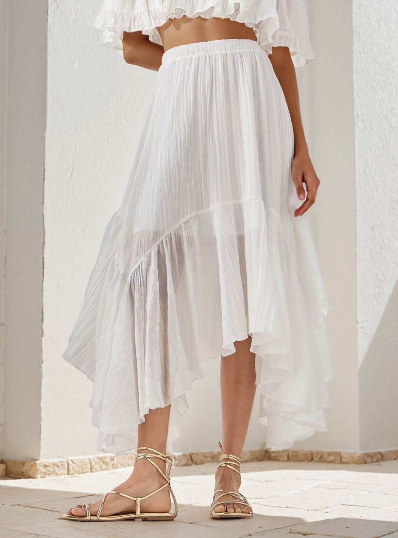 Asymmetrical Midi Skirt with Elasticated Waistband-women-clothing-bottoms-skirts-image-1
