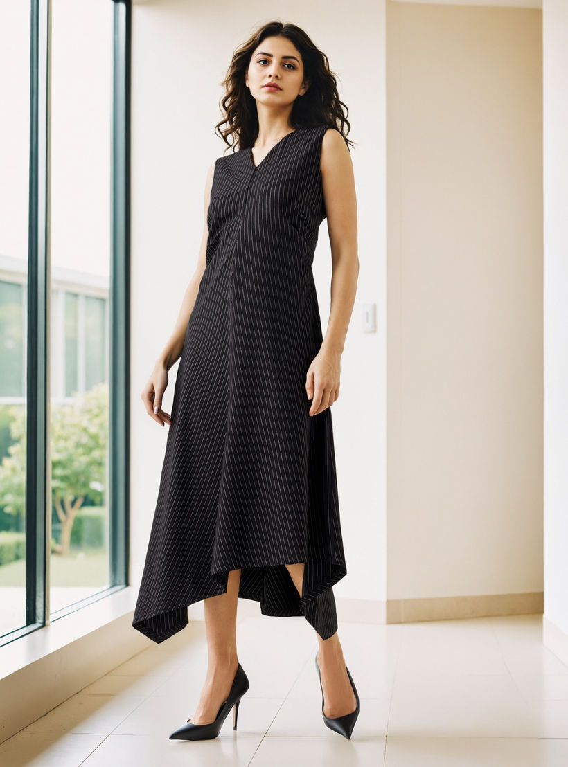 Striped V-neck Sleeveless Dress-women-clothing-dresses-image-1