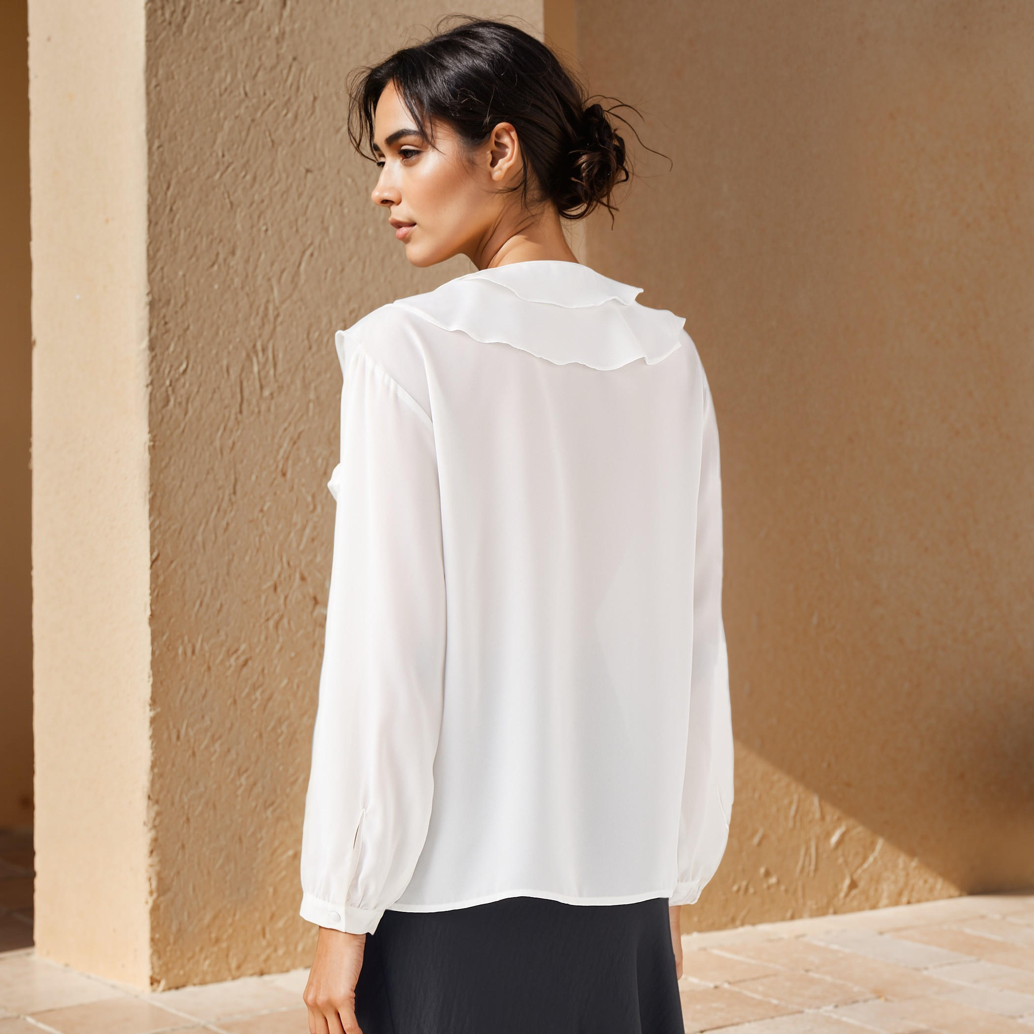 Ruffle Detail Top with Tie-Up Neck and Long Sleeves-women-clothing-shirtsandblouses-blouses-image-3
