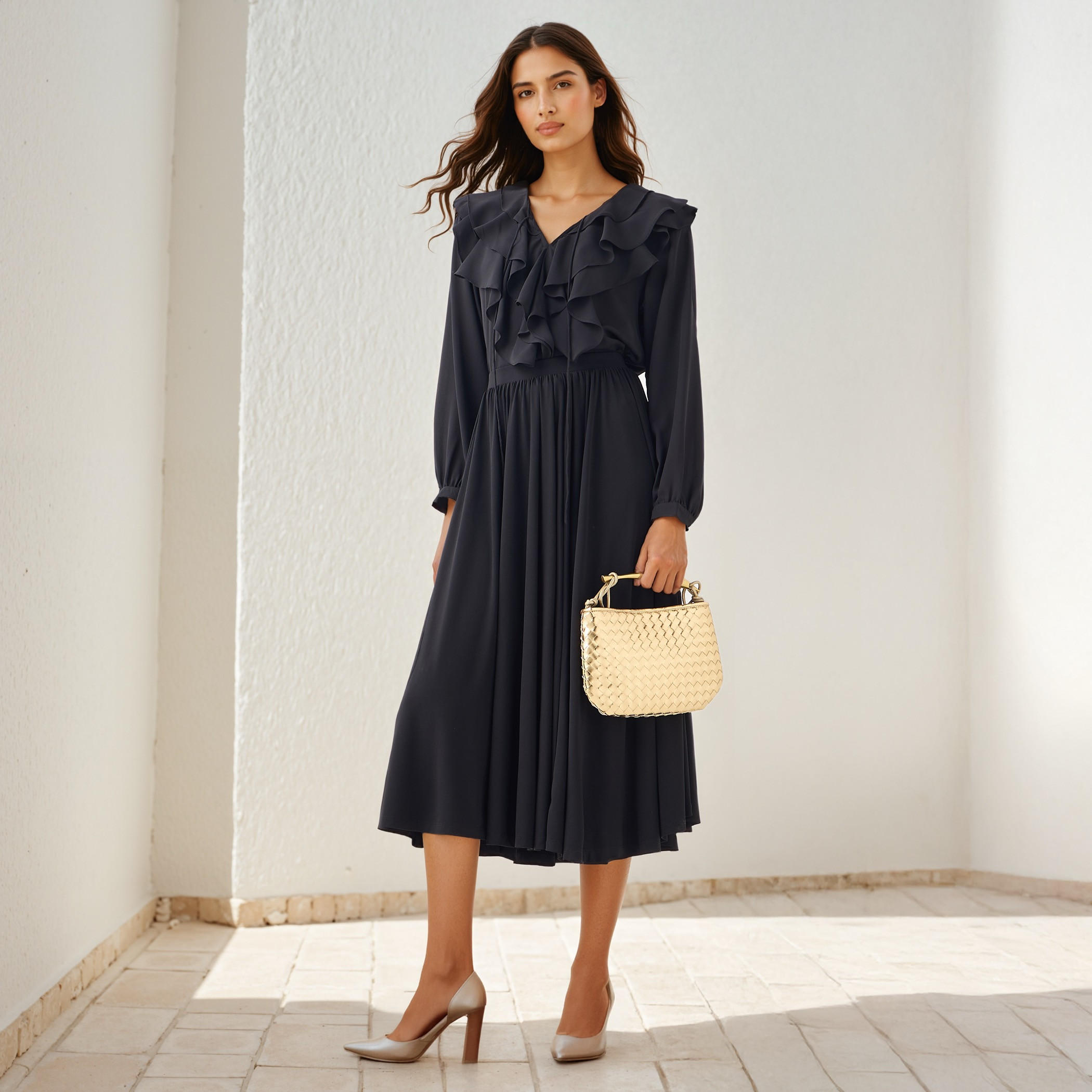 Ruffle Detail Top with Tie-Up Neck and Long Sleeves-women-clothing-shirtsandblouses-blouses-image-2