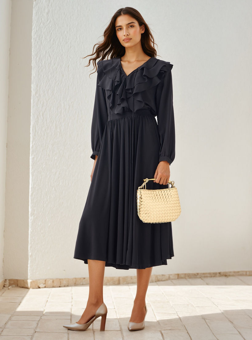 Ruffle Detail Top with Tie-Up Neck and Long Sleeves-women-clothing-shirtsandblouses-blouses-image-2