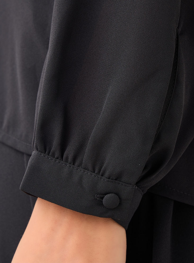 Ruffle Detail Top with Tie-Up Neck and Long Sleeves-women-clothing-shirtsandblouses-blouses-image-4