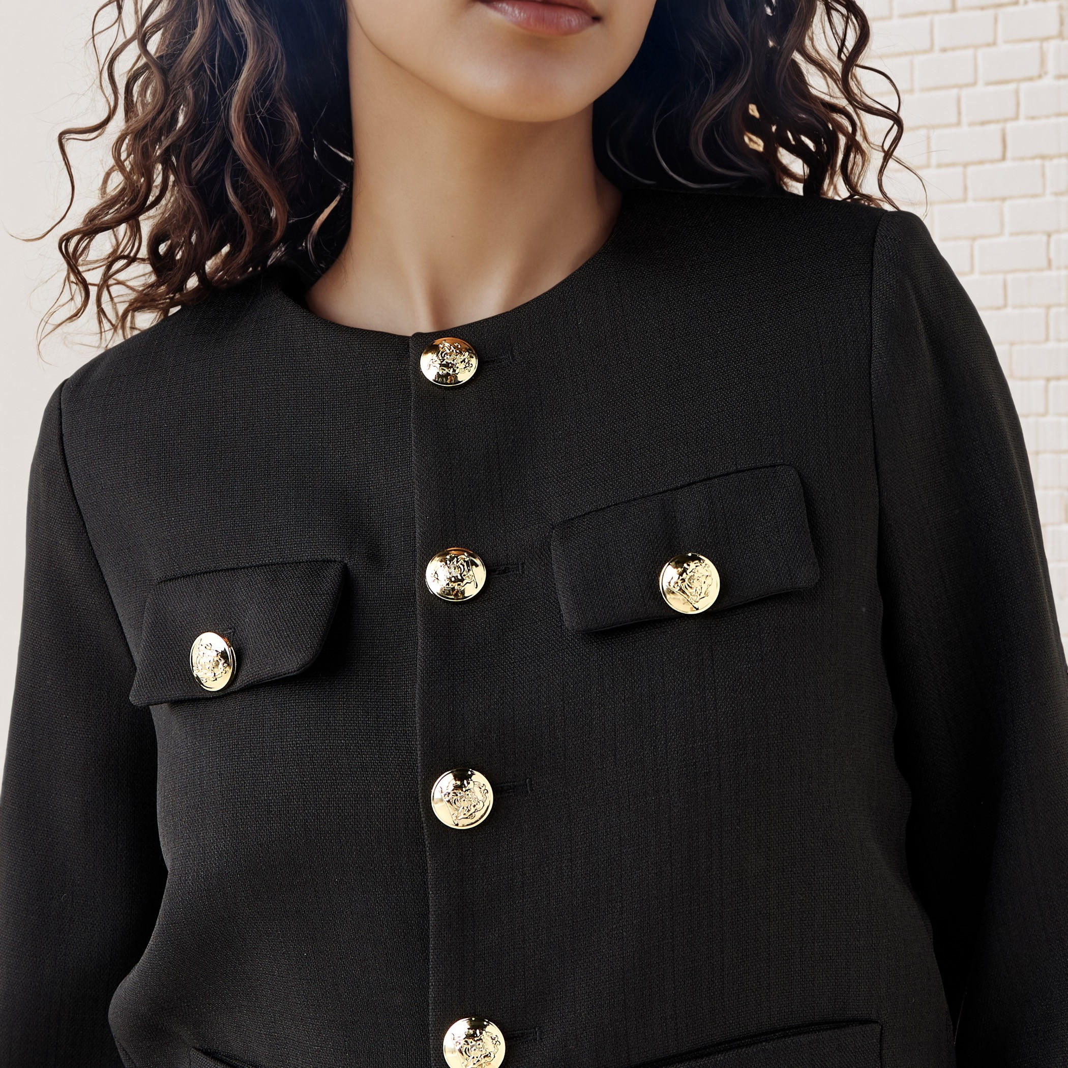 Button Detail Round Neck Jacket with Pockets-women-winterwear-coatsandjackets-jackets-image-4