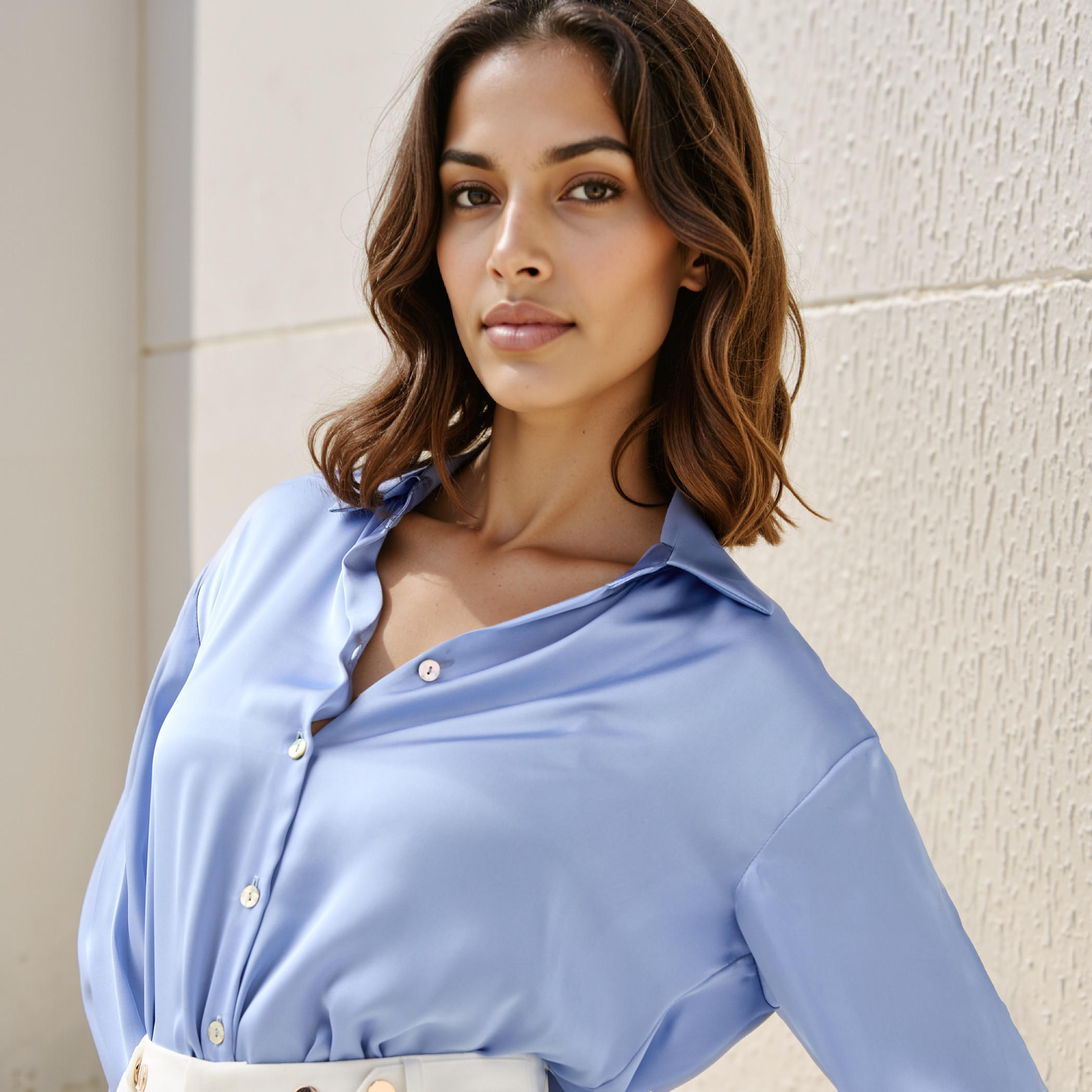 Regular Fit Satin Shirt with Collar and Long Sleeves-women-clothing-shirtsandblouses-shirts-image-4