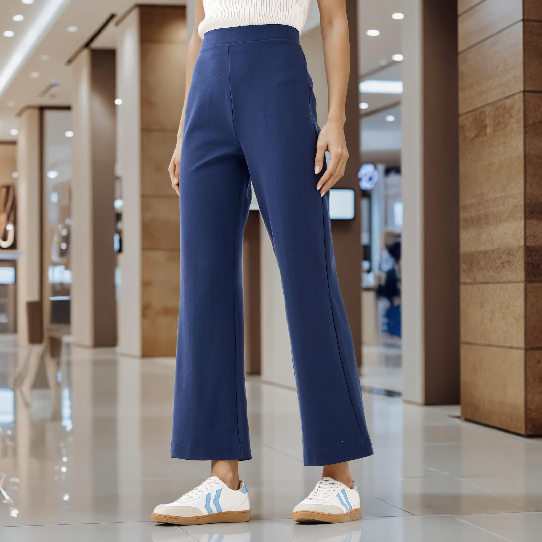 بنطلون بونتي بقصّة بوت ليج وخصر مطاطي -women-clothing-bottoms-trousers-image-1