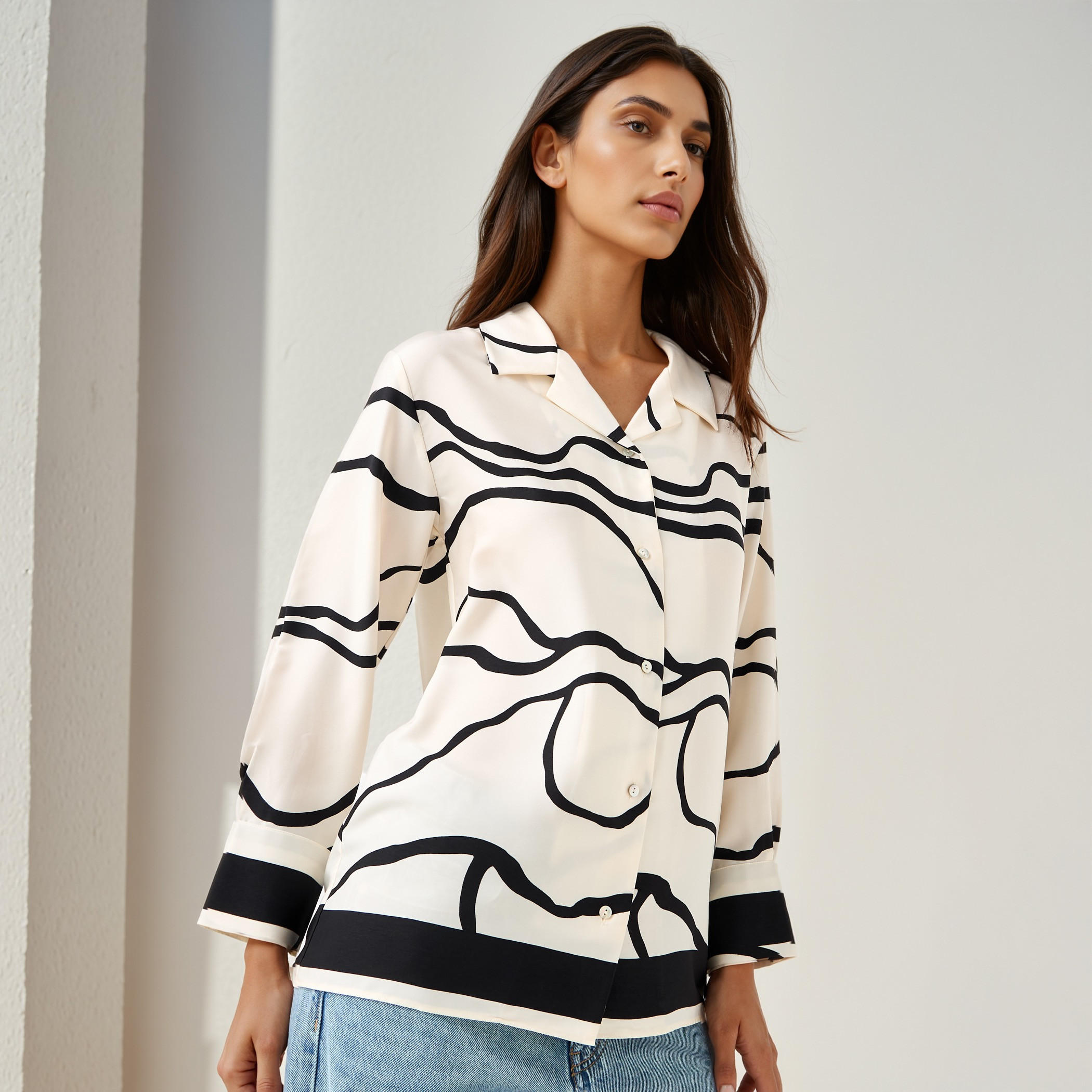 Regular Fit Printed Collared Satin Shirt-women-clothing-shirtsandblouses-shirts-image-1
