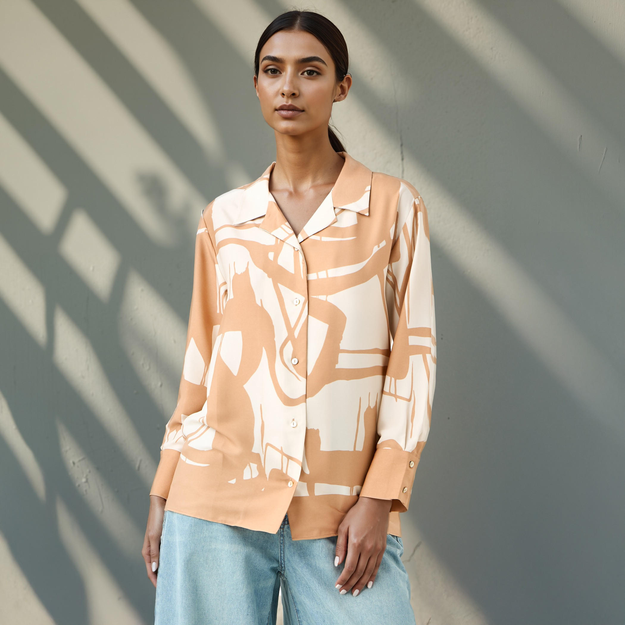 Regular Fit Printed Collared Satin Shirt-women-clothing-shirtsandblouses-shirts-image-1