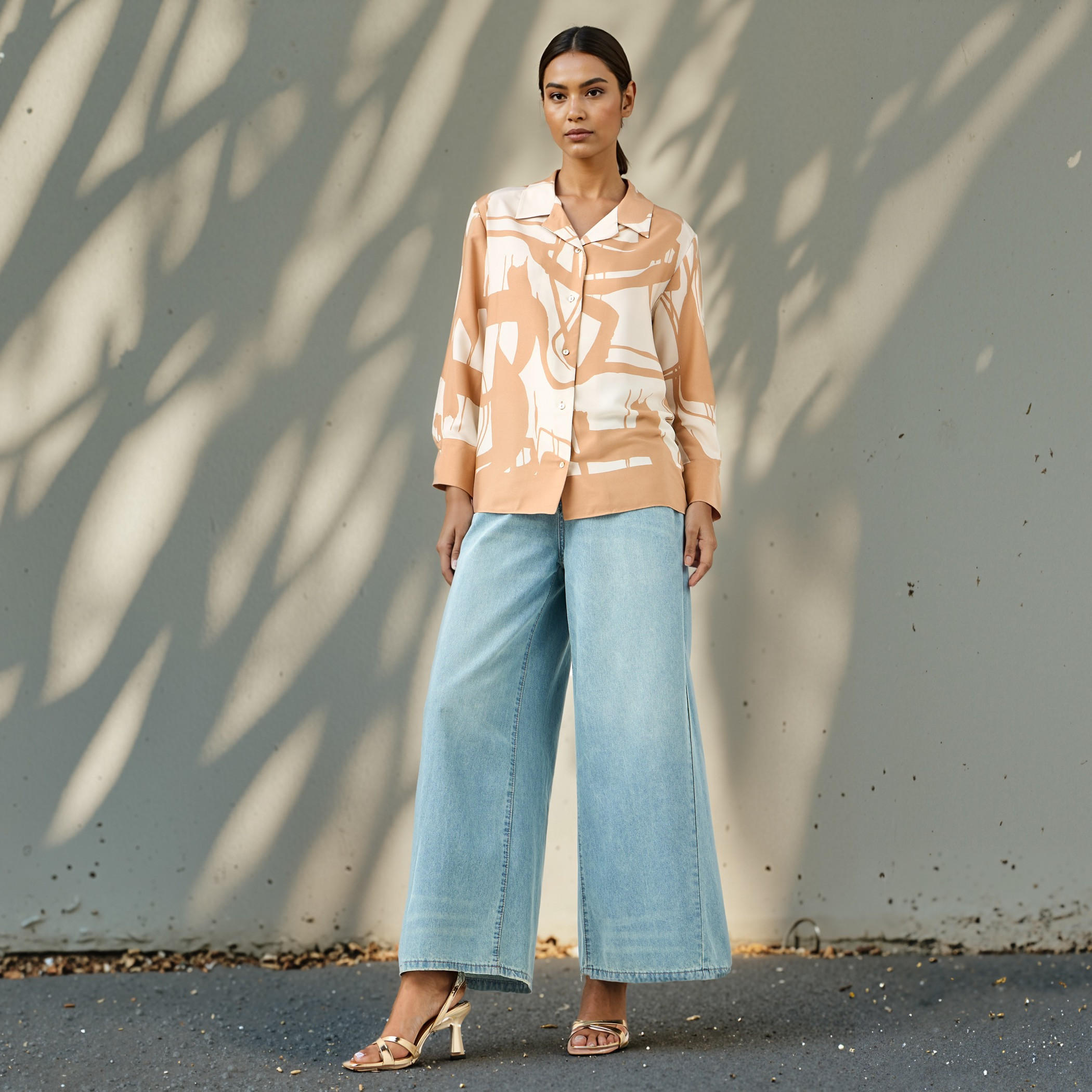 Regular Fit Printed Collared Satin Shirt-women-clothing-shirtsandblouses-shirts-image-2