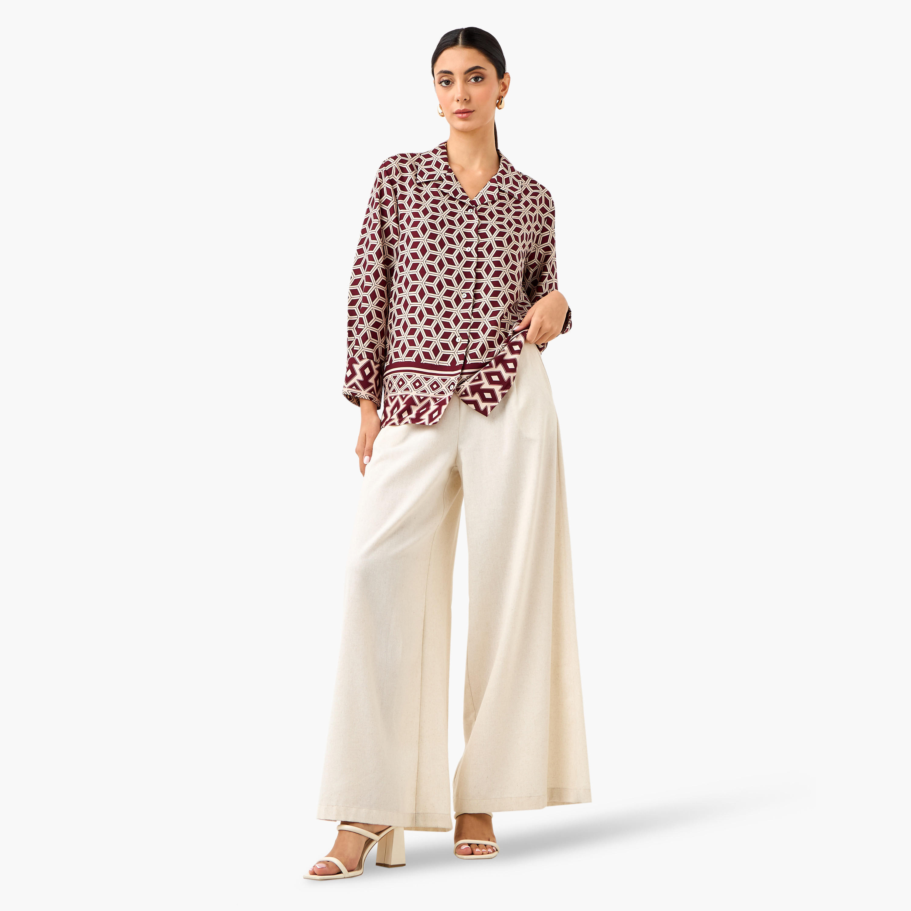 Regular Fit Printed Collared Satin Shirt-women-clothing-shirtsandblouses-shirts-image-2