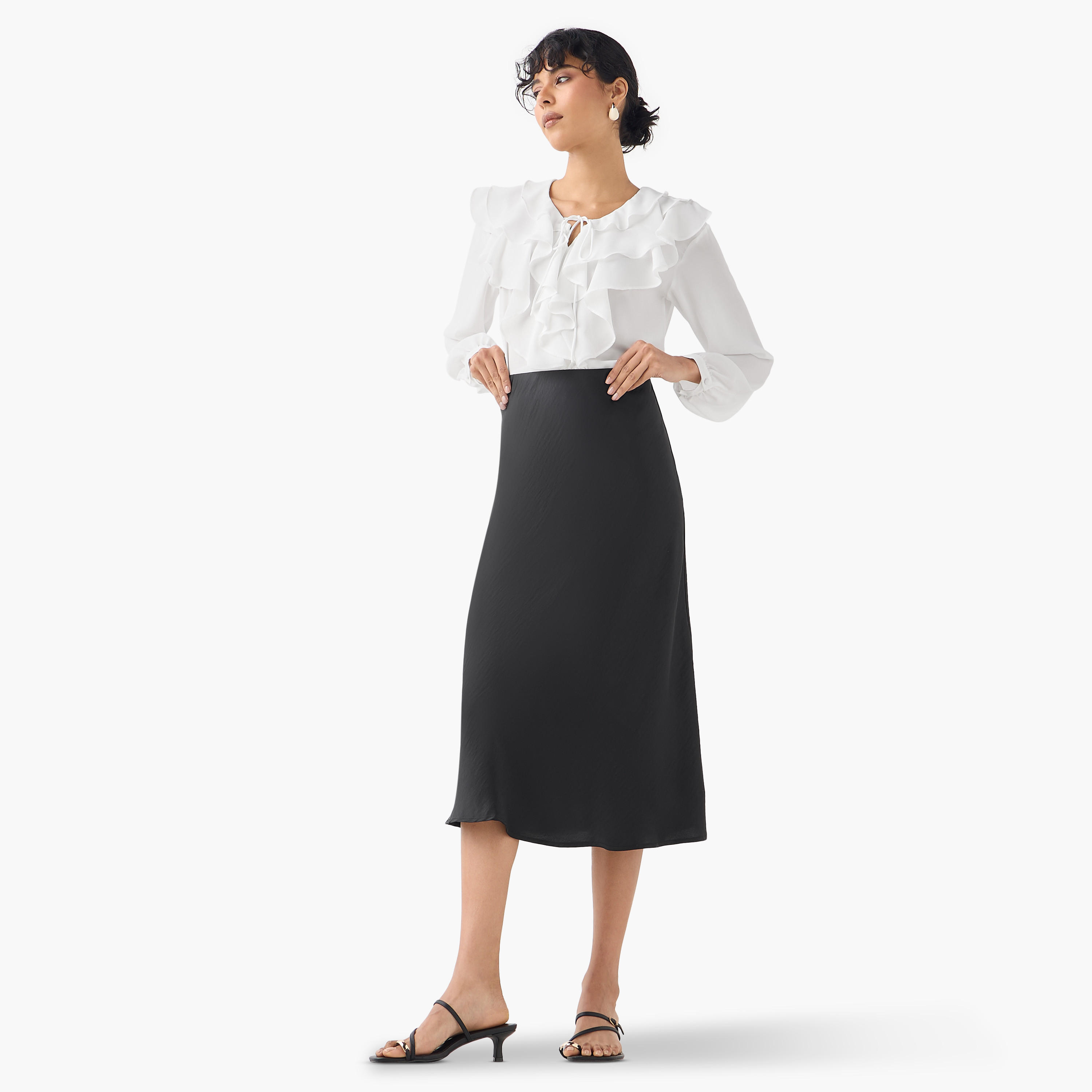 تنورة واسعة بارزة الملمس بخصر مطاطي-women-clothing-bottoms-skirts-image-4