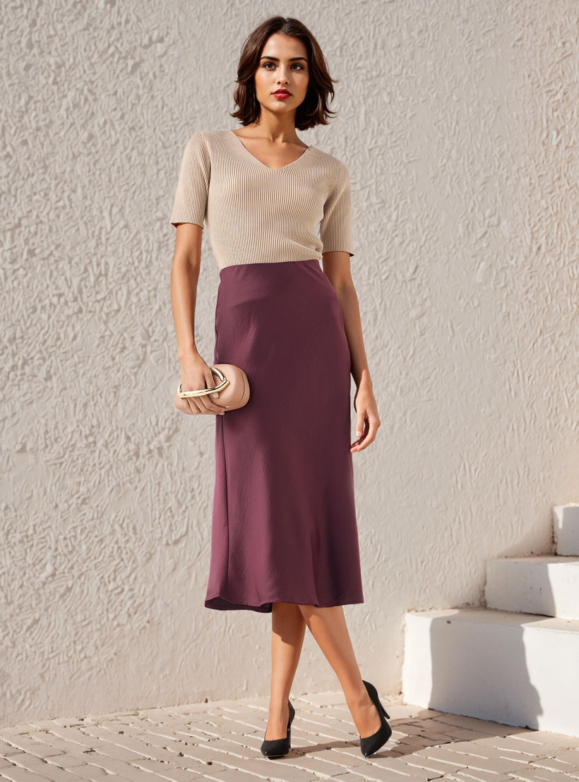 Textured Flared Skirt with Elasticated Waistband-women-clothing-bottoms-skirts-image-2