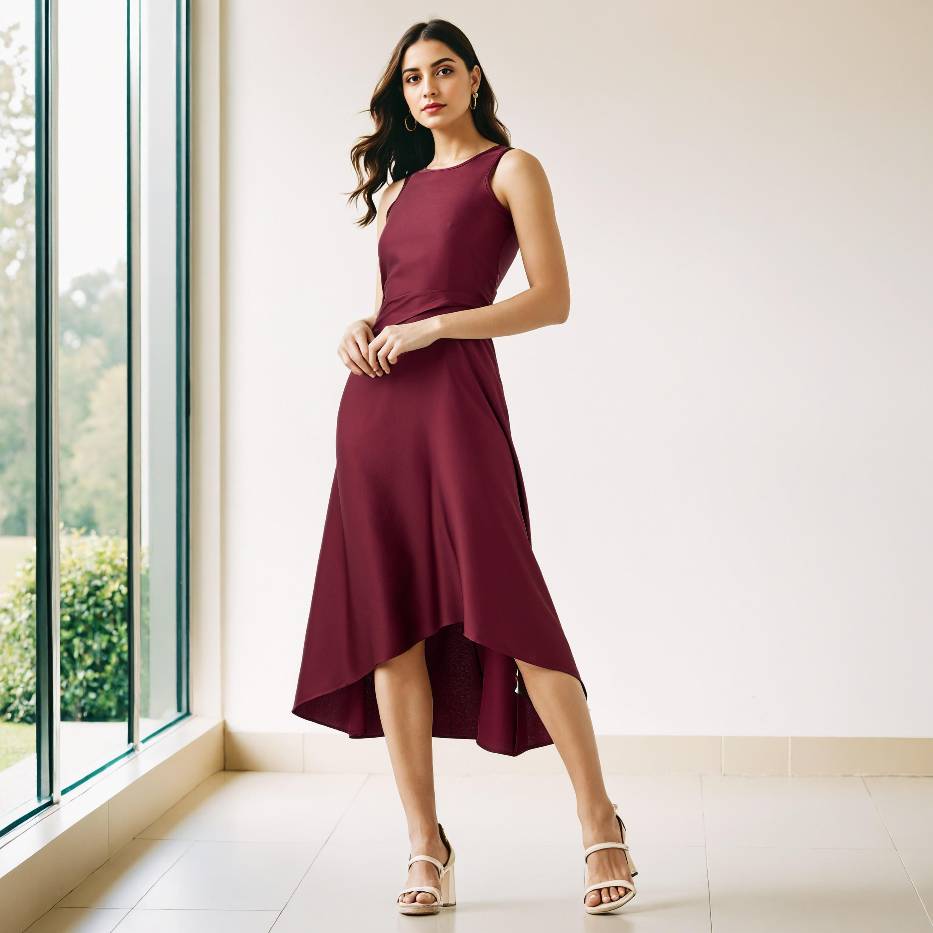 فستان ساتان بدون أكمام وحواف غير متساوية-women-clothing-dresses-image-5