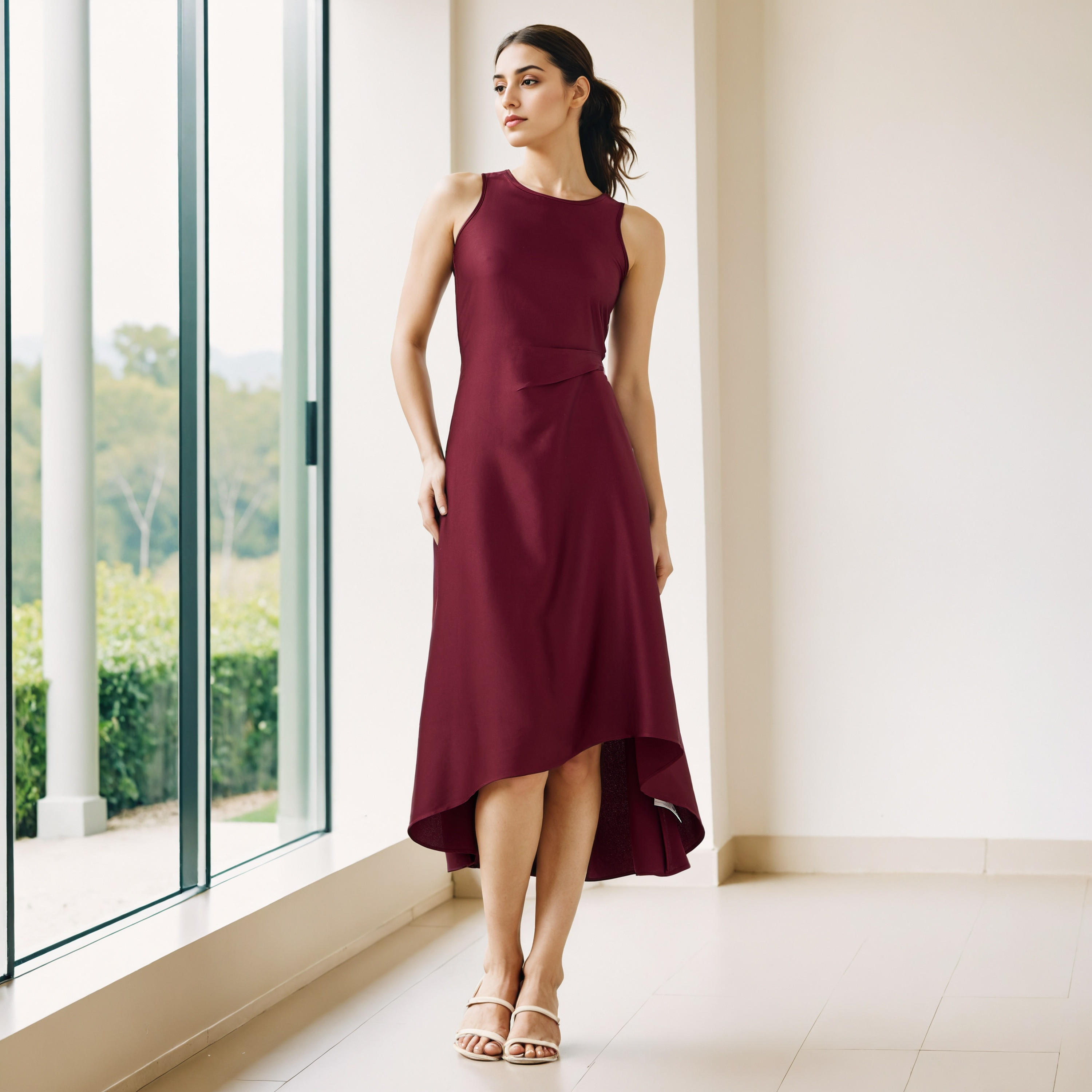 فستان ساتان بدون أكمام وحواف غير متساوية-women-clothing-dresses-image-4