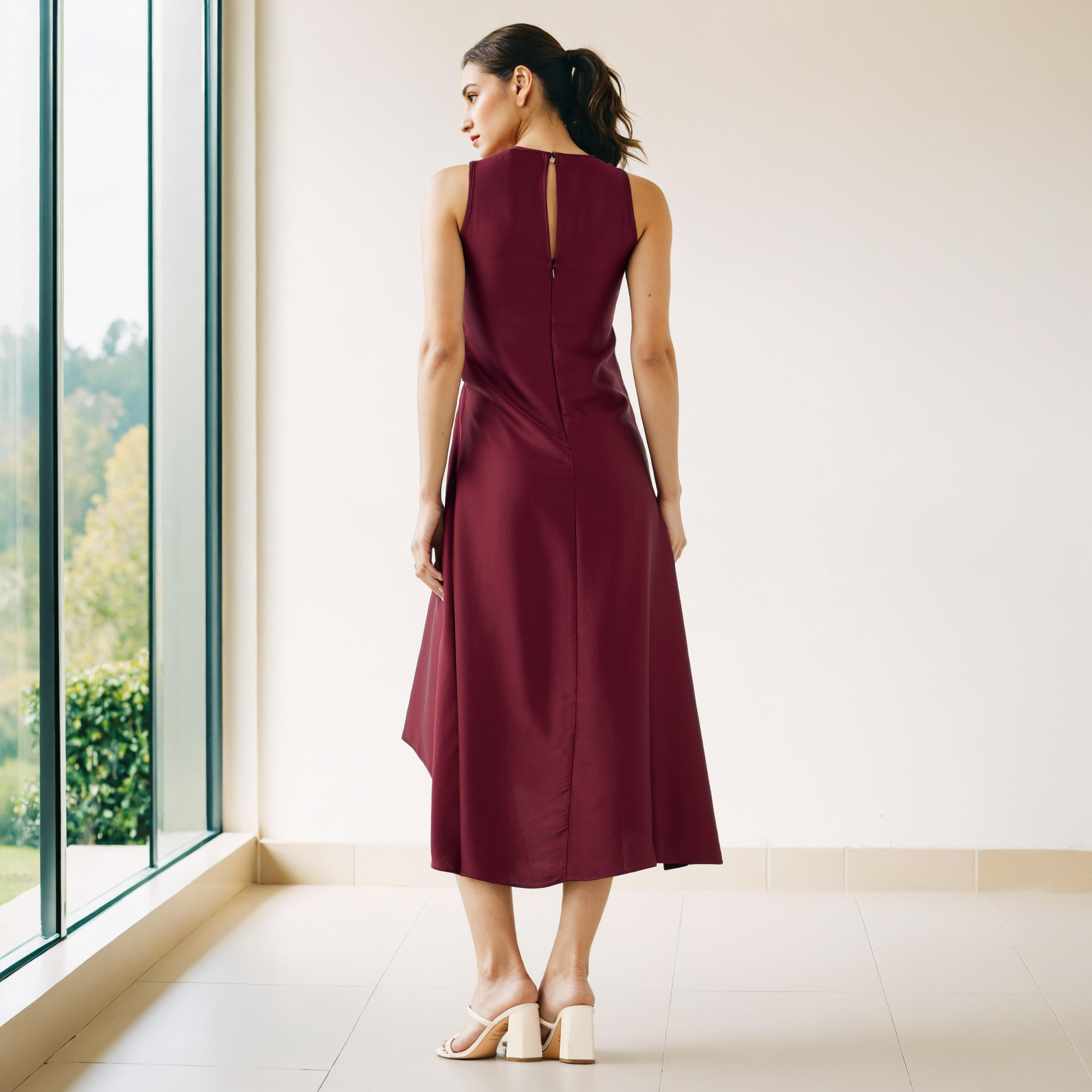 فستان ساتان بدون أكمام وحواف غير متساوية-women-clothing-dresses-image-3