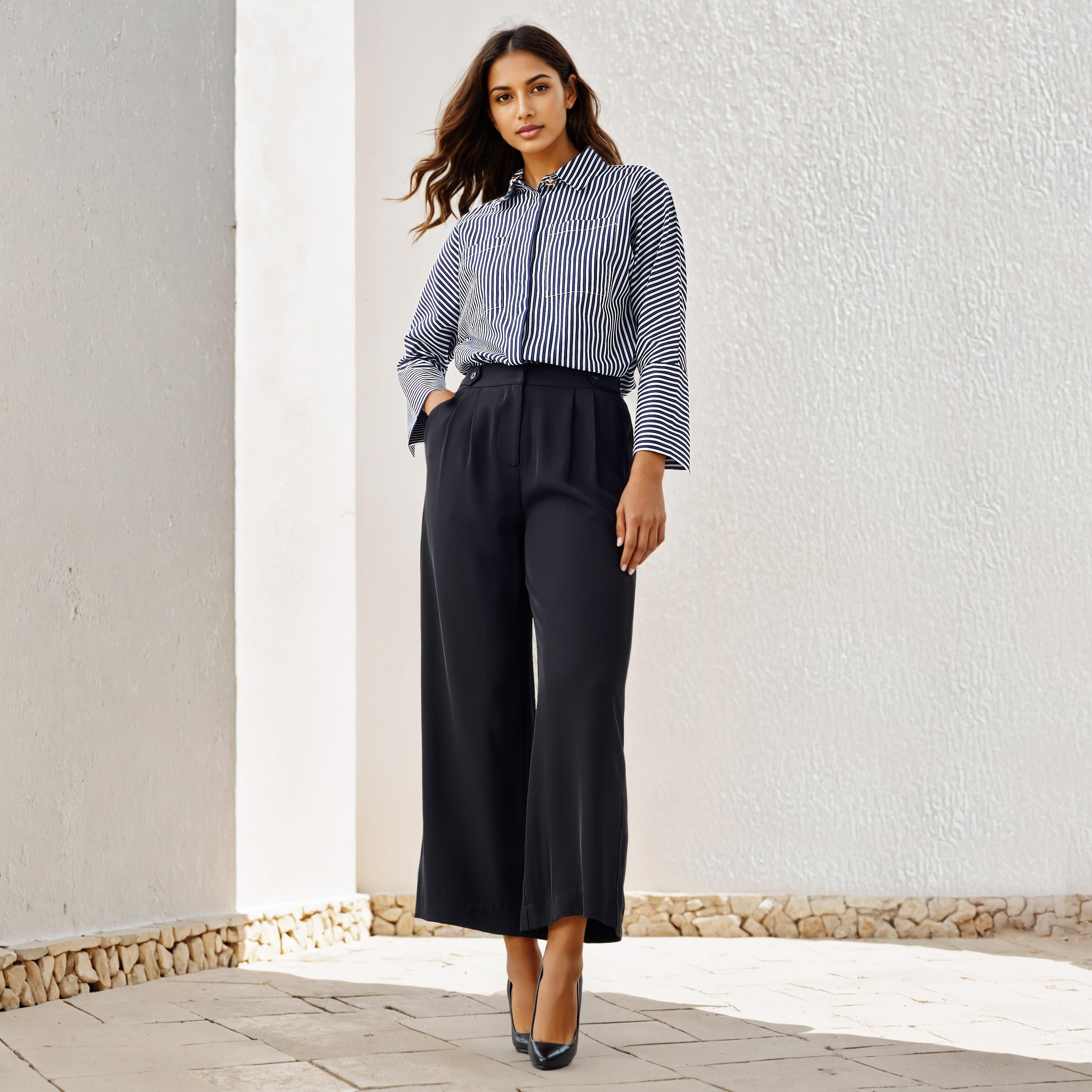 بنطلون بقصة عادية وكسرات-women-clothing-bottoms-trousers-image-4