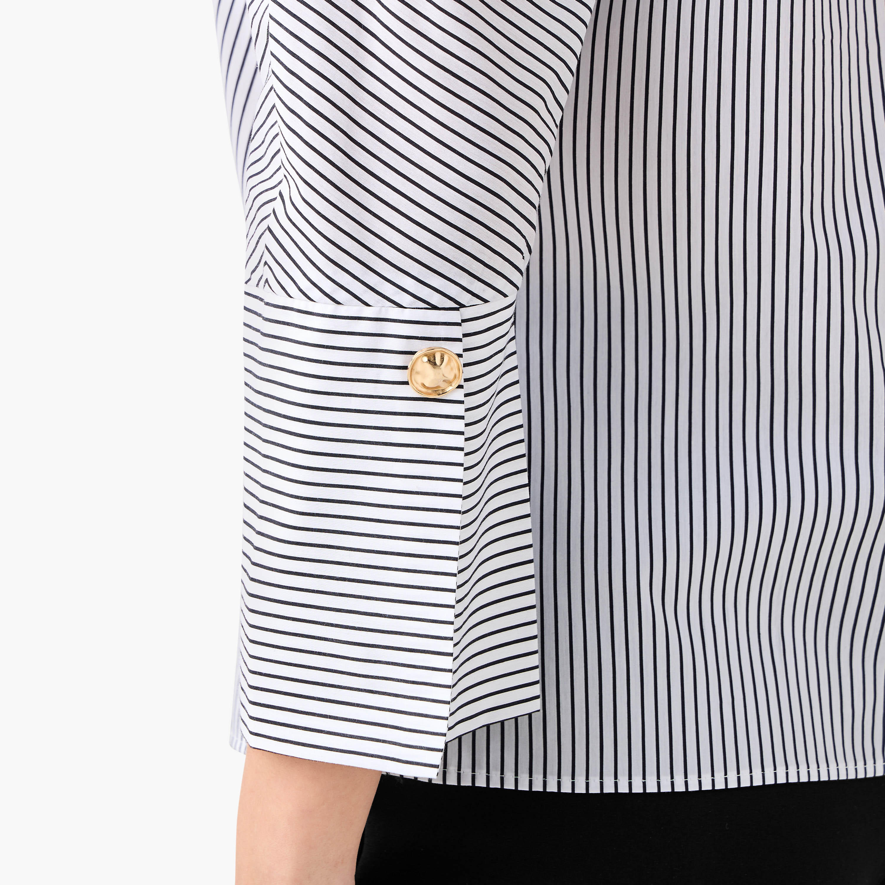 Regular Fit Striped Collared Shirt with Chest Pockets-women-clothing-shirtsandblouses-shirts-image-5