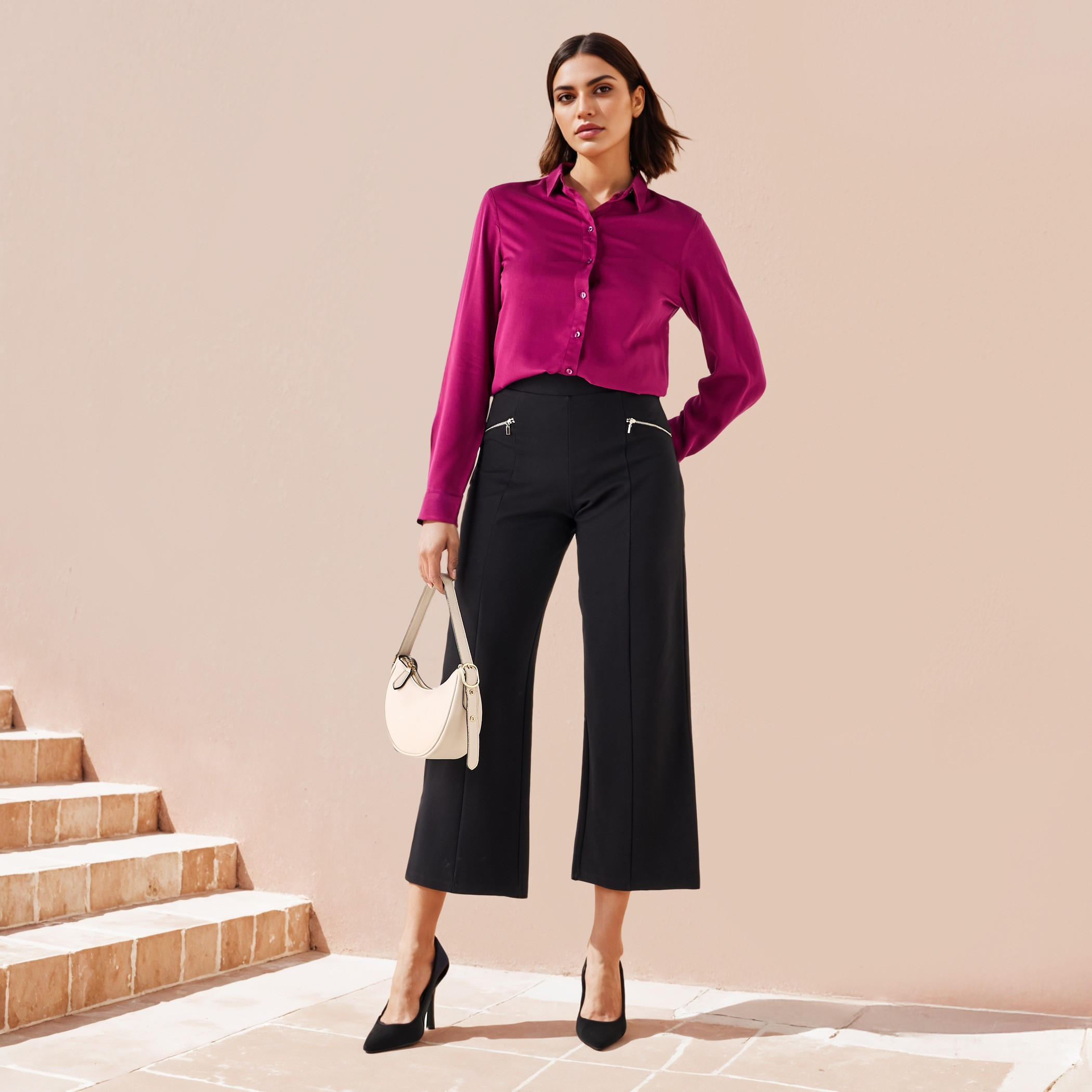 Zip Detail Flexi Waist Ponte Pants-women-clothing-bottoms-trousers-image-2