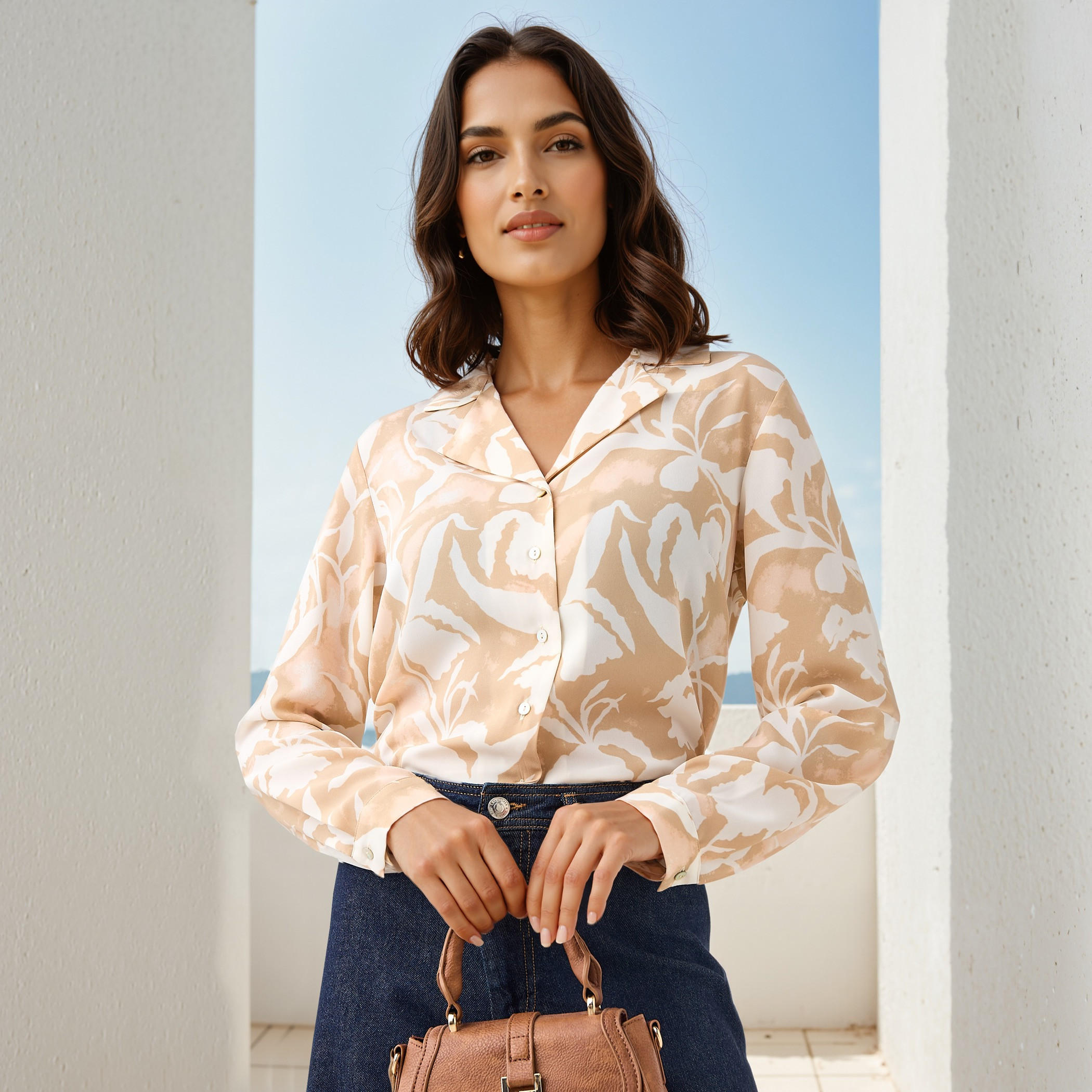 All-Over Print Shirt with Lapel Collar-women-clothing-shirtsandblouses-shirts-image-1