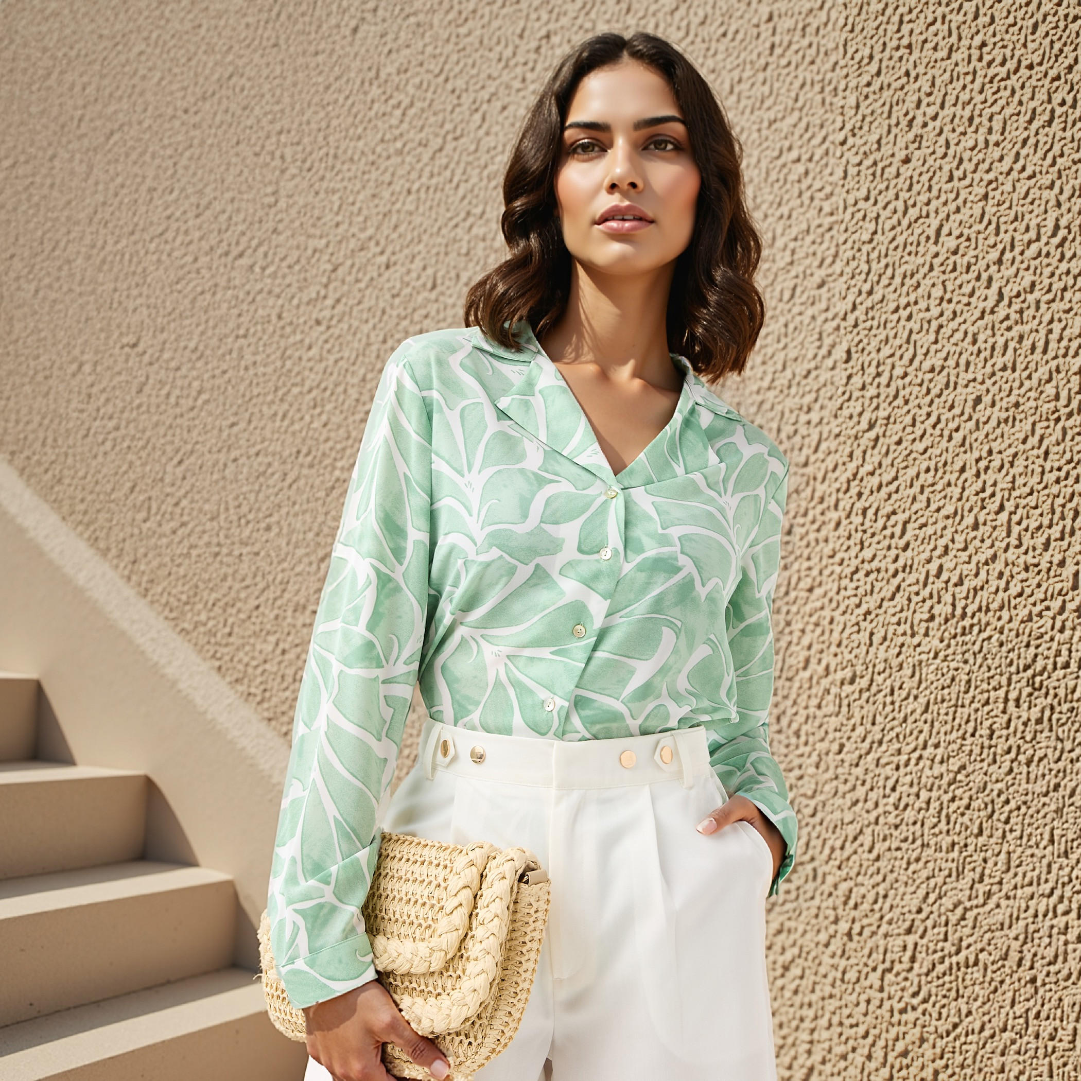 All-Over Print Shirt with Lapel Collar-women-clothing-shirtsandblouses-shirts-image-1