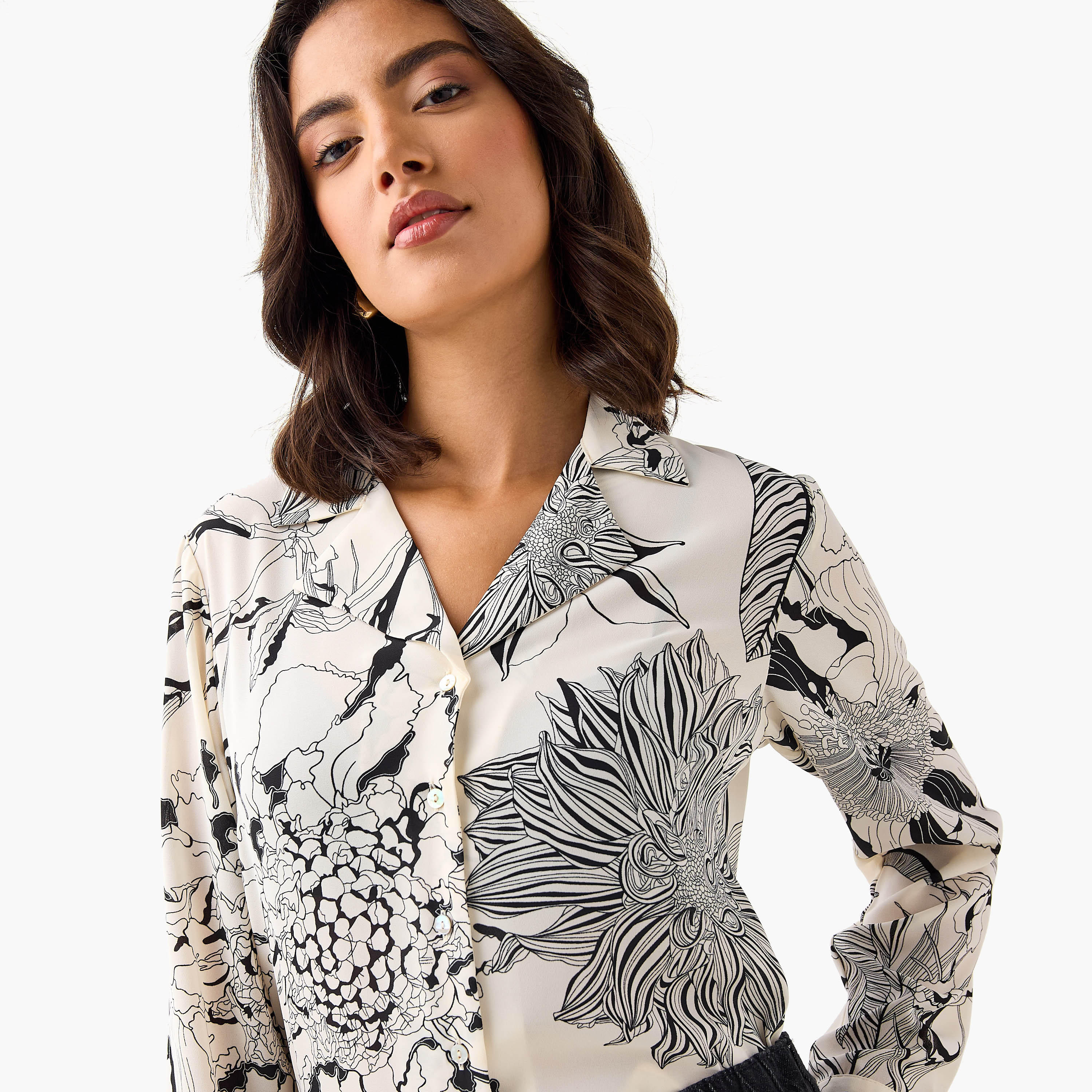 Floral Print Shirt with Lapel Collar-women-clothing-shirtsandblouses-shirts-image-4