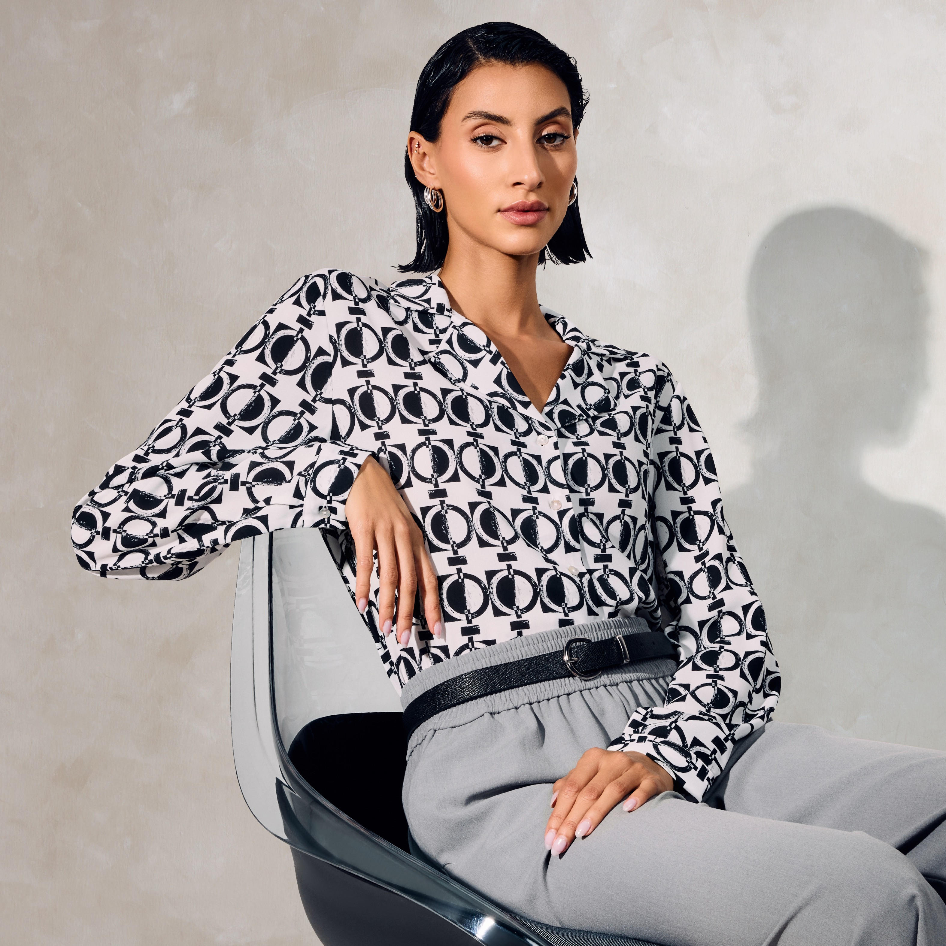 All-Over Print Shirt with Lapel Collar-women-clothing-shirtsandblouses-shirts-image-1