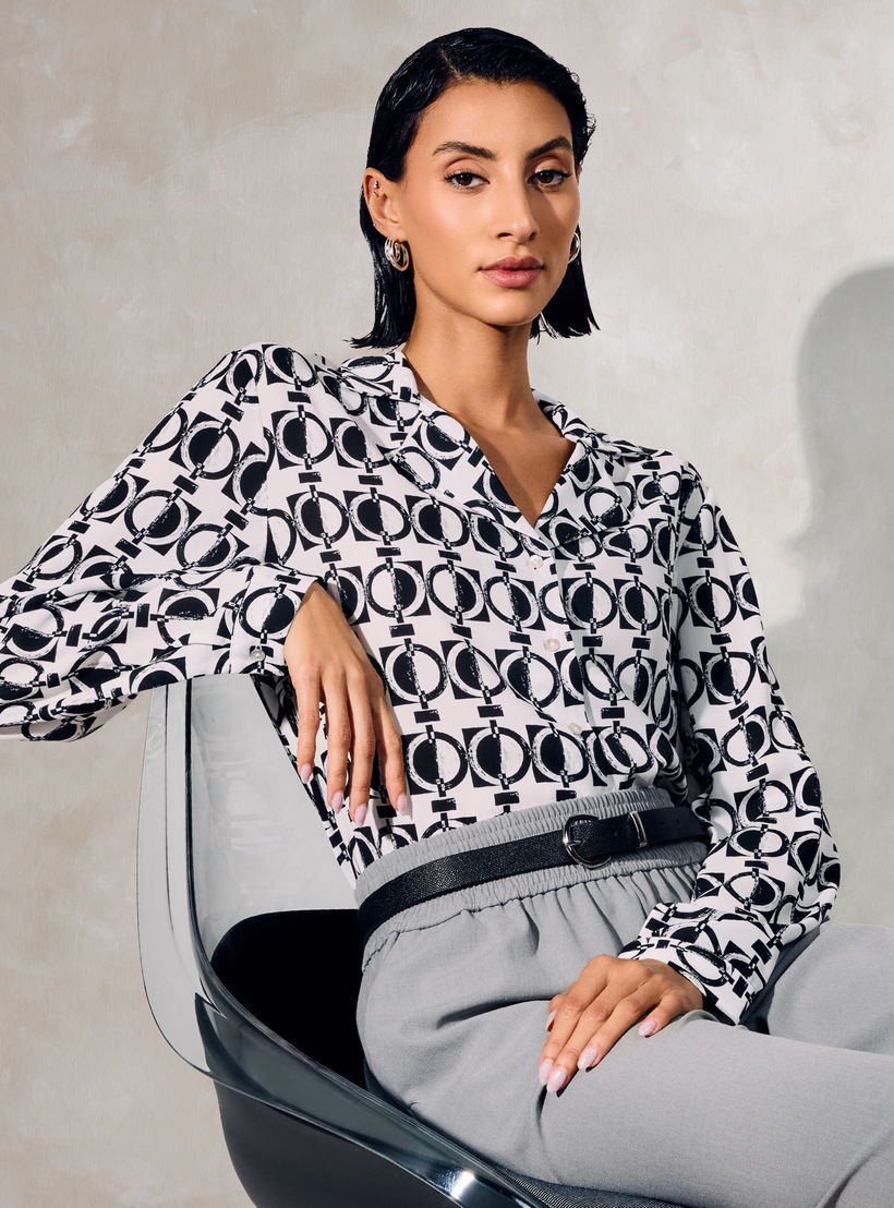 All-Over Print Shirt with Lapel Collar-women-clothing-shirtsandblouses-shirts-image-1