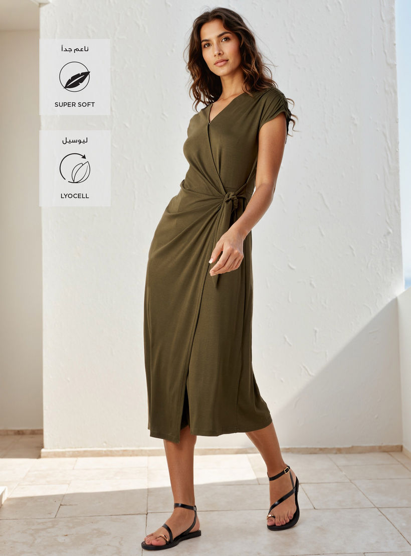 V-Neck Wrap Dress with Side Knot-women-clothing-dresses-image-2