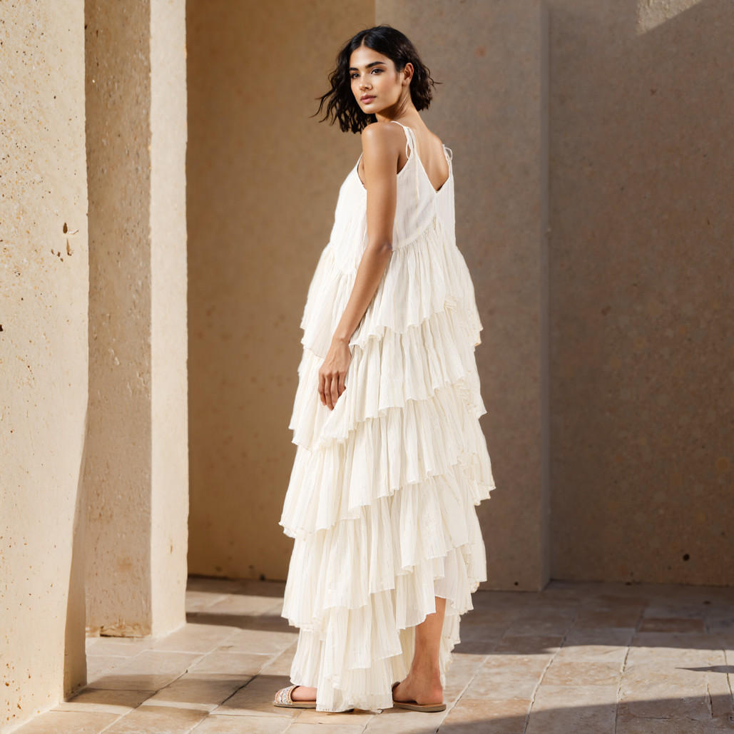 فستان رارا قطن متعدد الطبقات دون أكمام بتفاصيل لوريكس-women-clothing-dresses-image-3