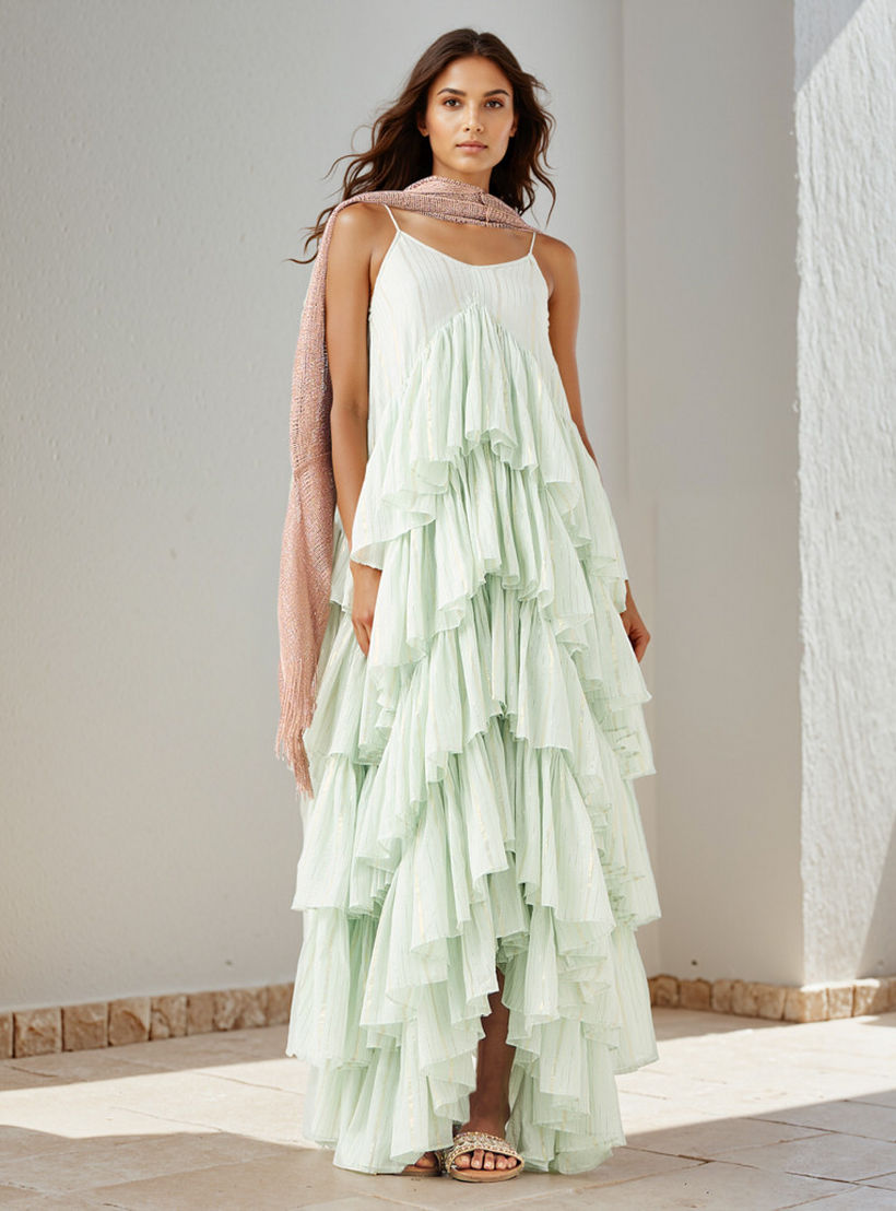 Lurex Detail Sleeveless Tiered Rara Cotton Dress-women-clothing-dresses-image-1
