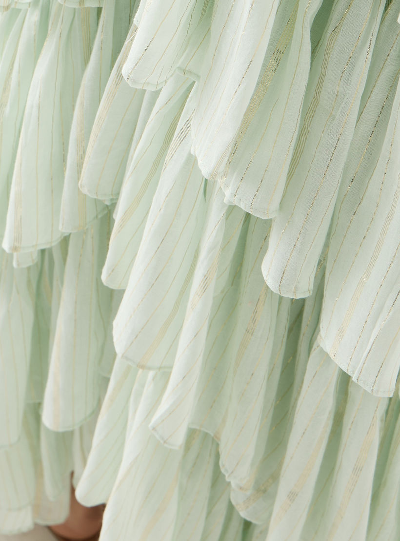 Lurex Detail Sleeveless Tiered Rara Cotton Dress-women-clothing-dresses-image-5
