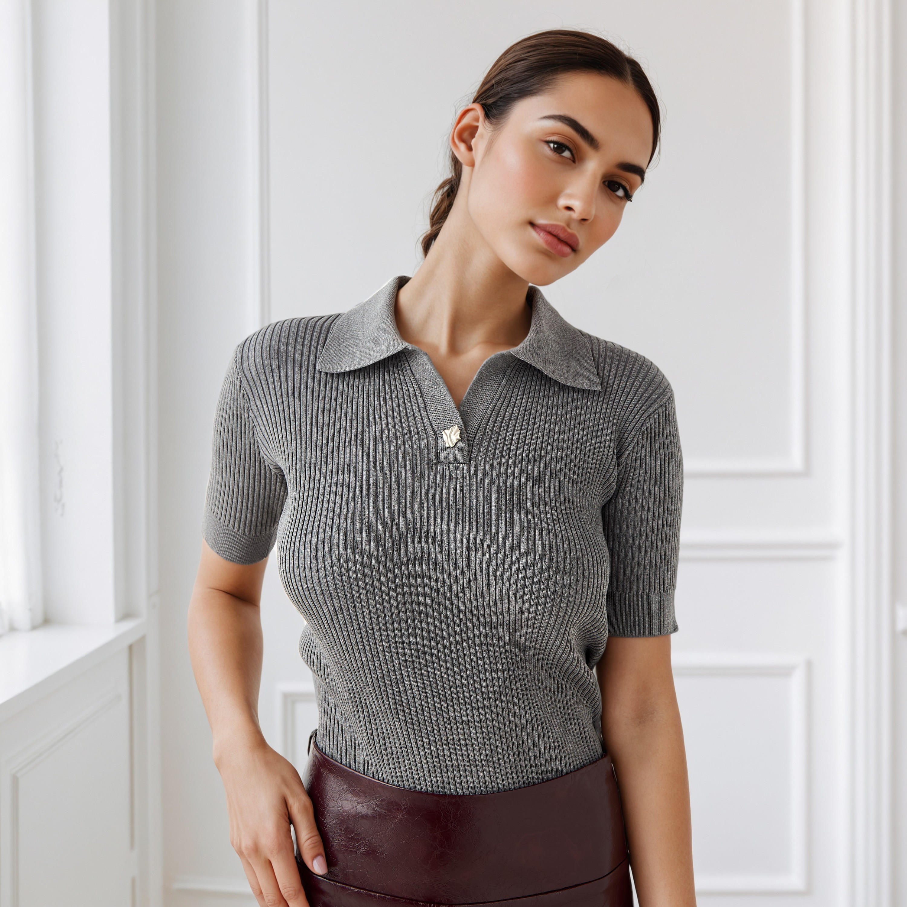 تيشيرت بولو بياقة مضلعة-women-clothing-tshirts-image-1