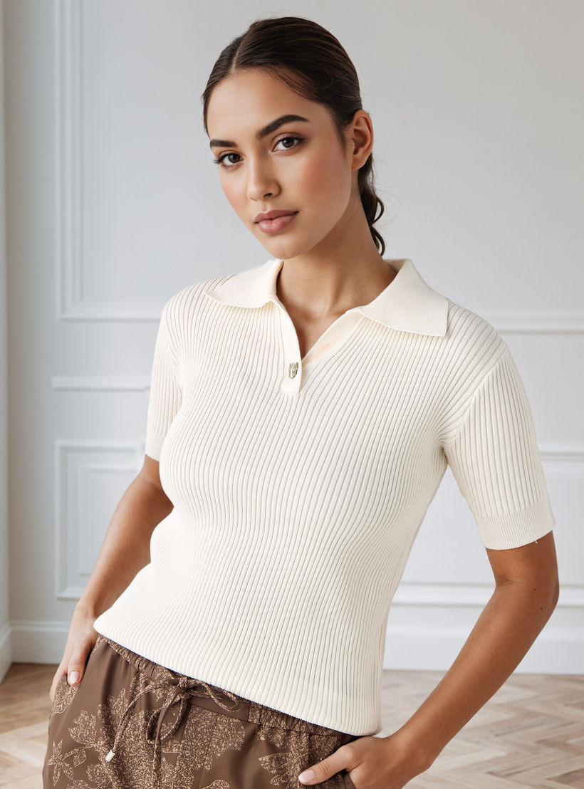 Ribbed Collared Polo T-shirt-women-clothing-tshirts-image-1