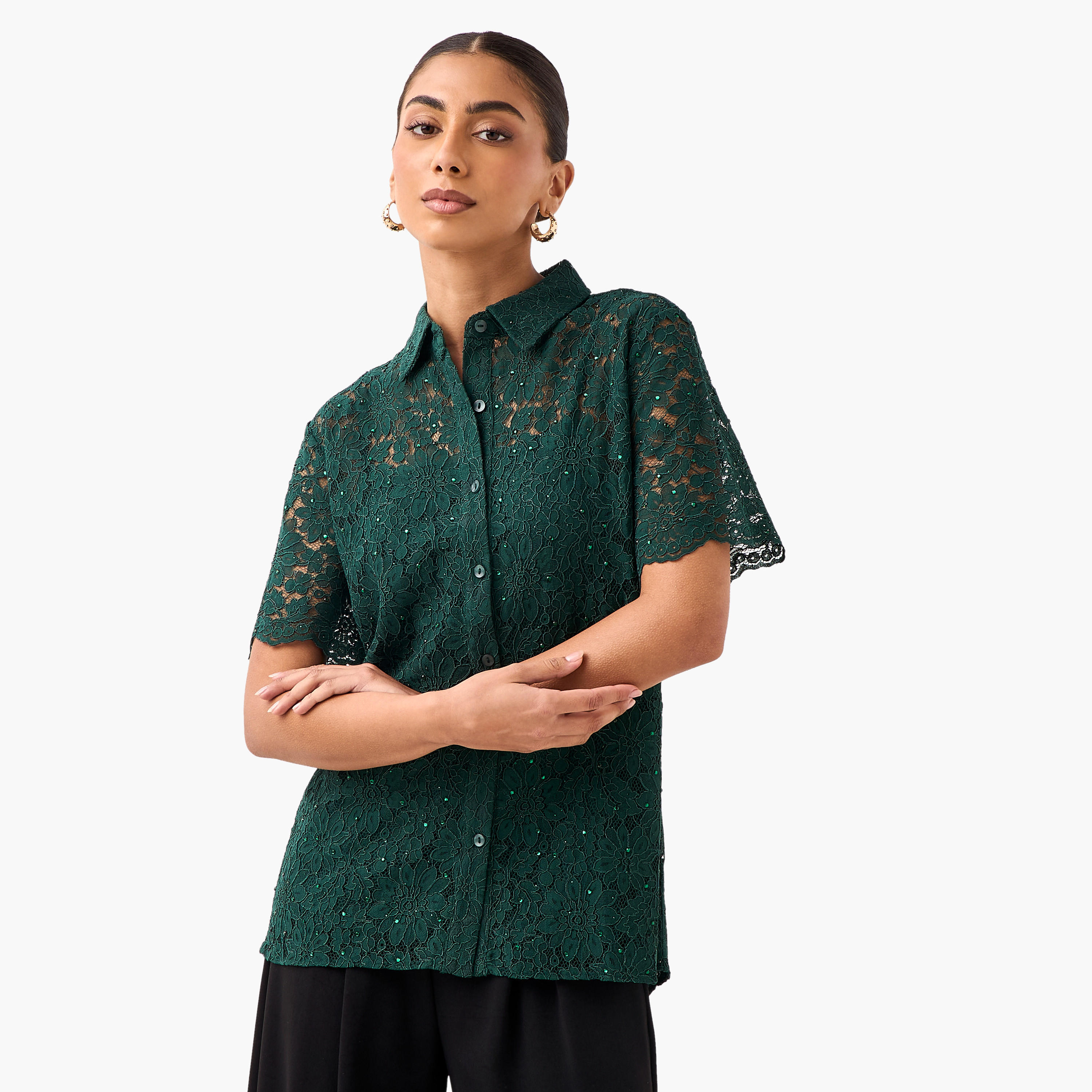 قميص دانتيل بقصة عادية وياقة-women-clothing-shirtsandblouses-shirts-image-2