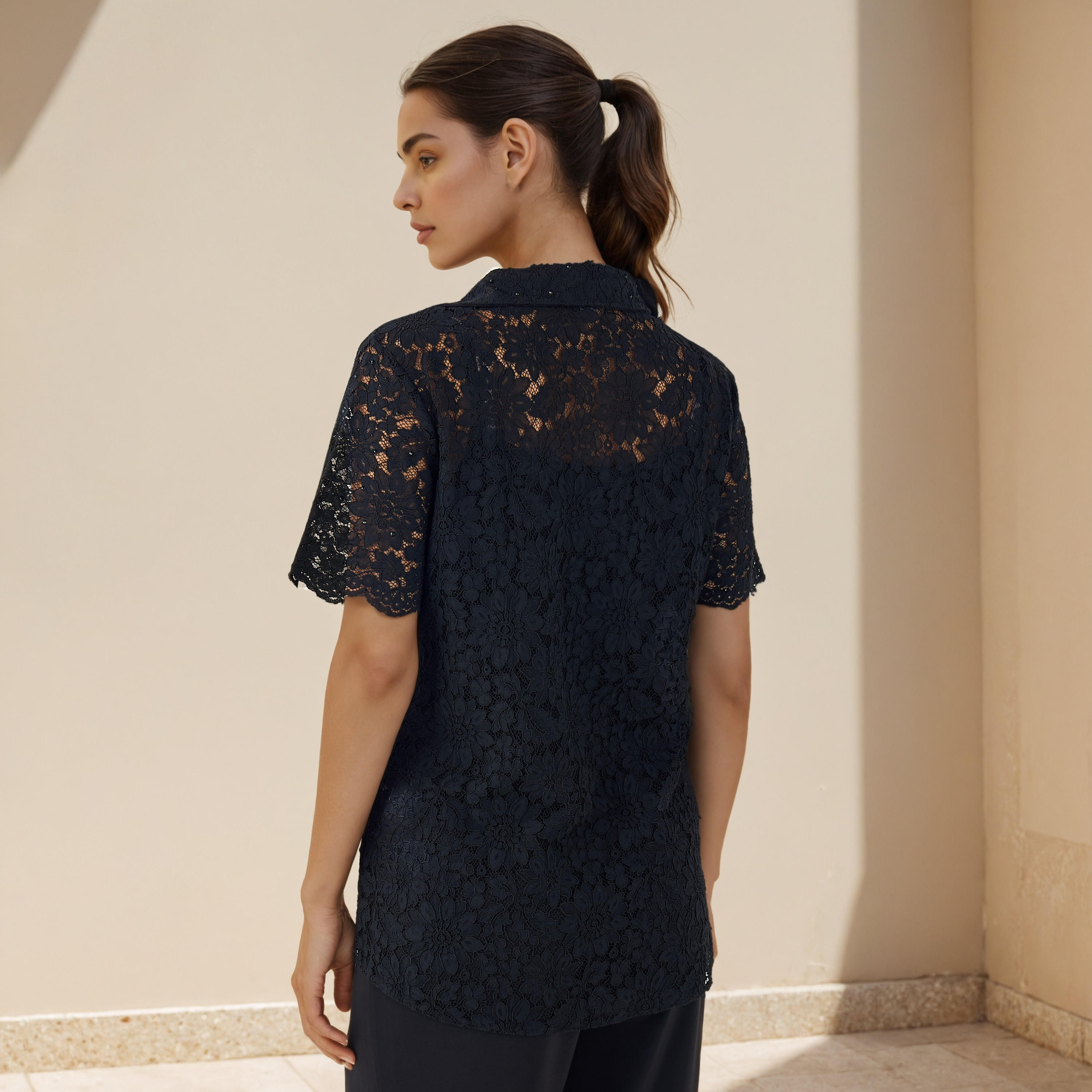 Regular Fit Lace Shirt with Collar-women-clothing-shirtsandblouses-shirts-image-3