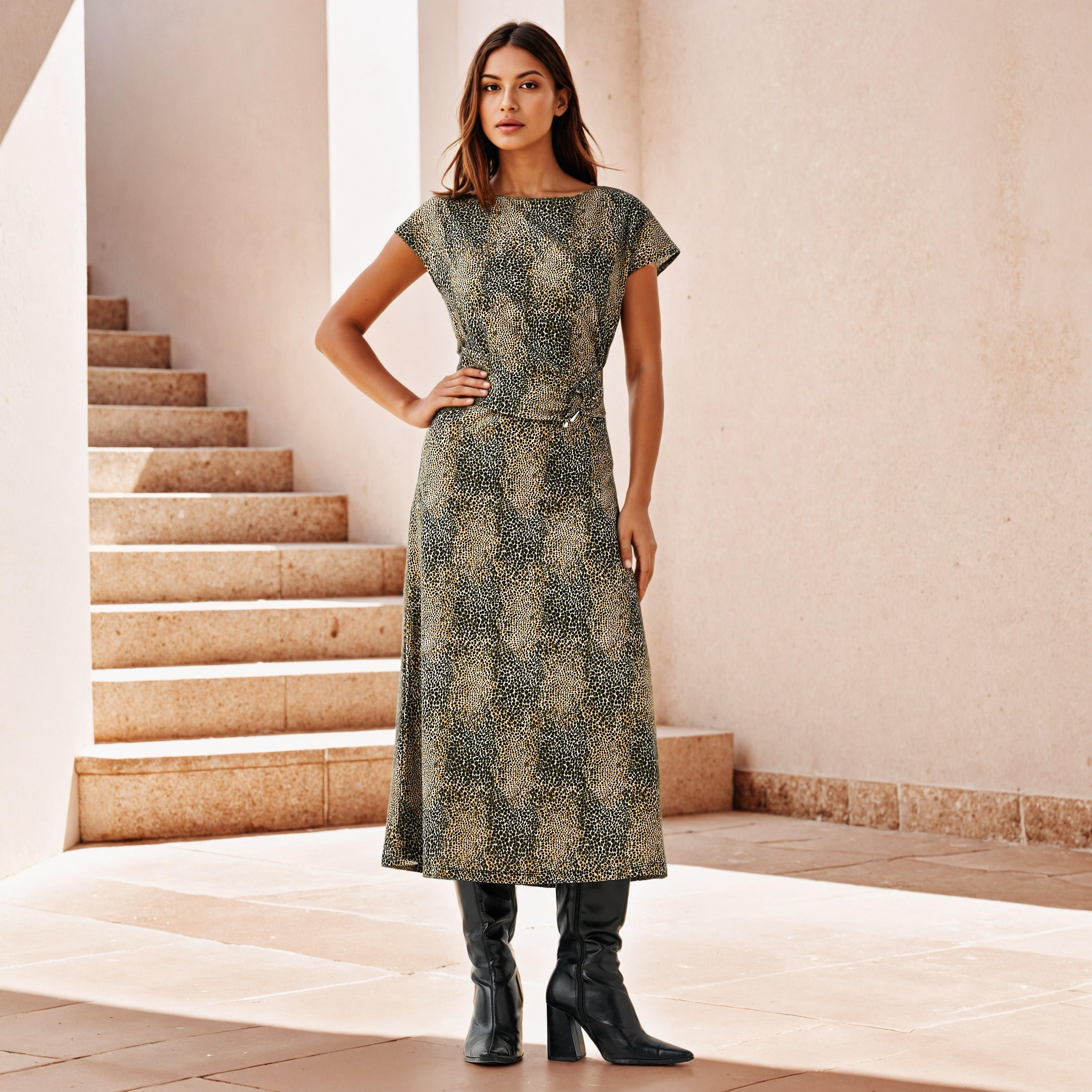 Printed Maxi Column Dress with Buckle Detail-women-clothing-dresses-image-1