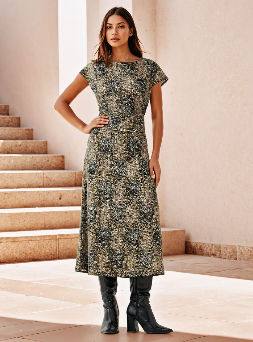Printed Maxi Column Dress with Buckle Detail-women-clothing-dresses-image-1