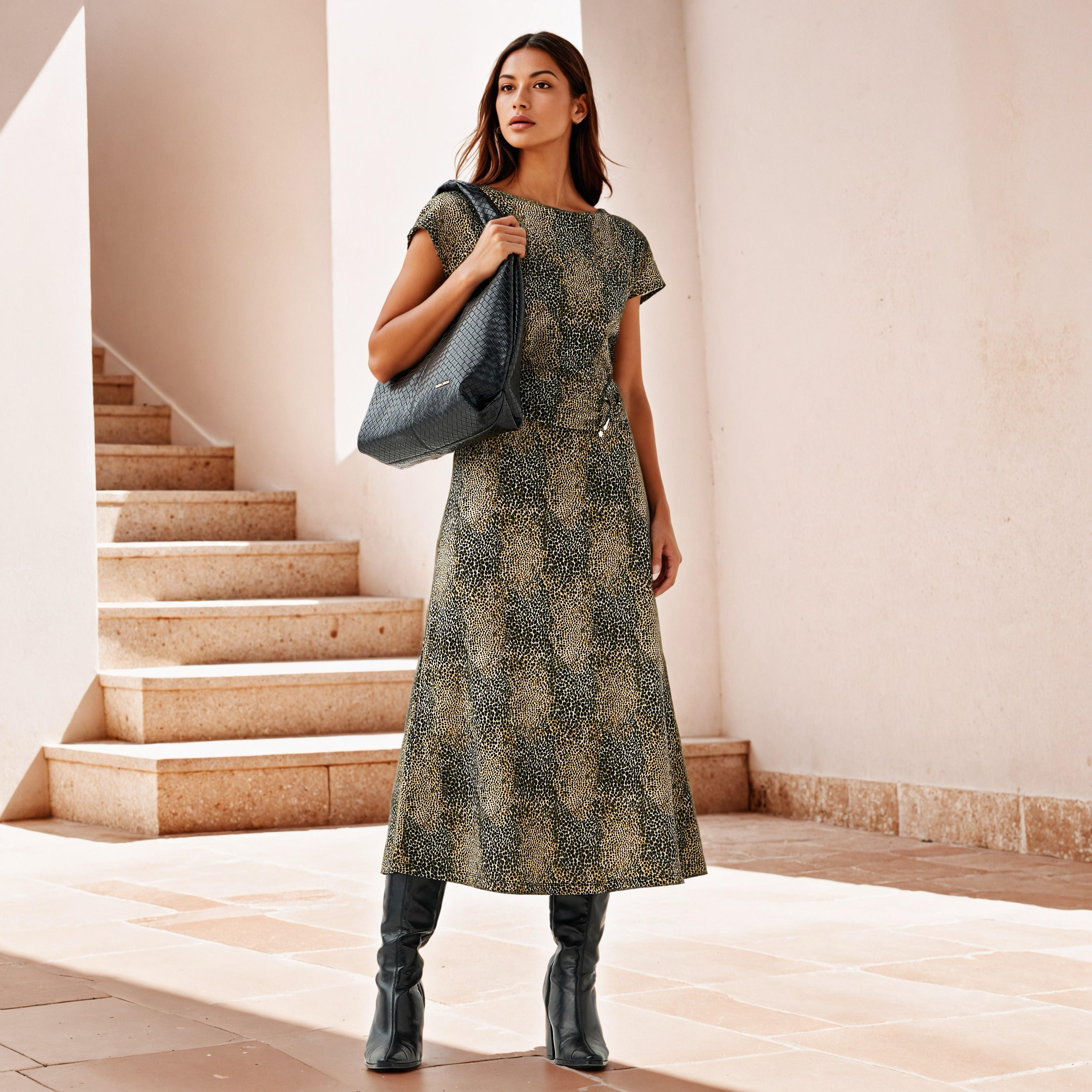 Printed Maxi Column Dress with Buckle Detail-women-clothing-dresses-image-2