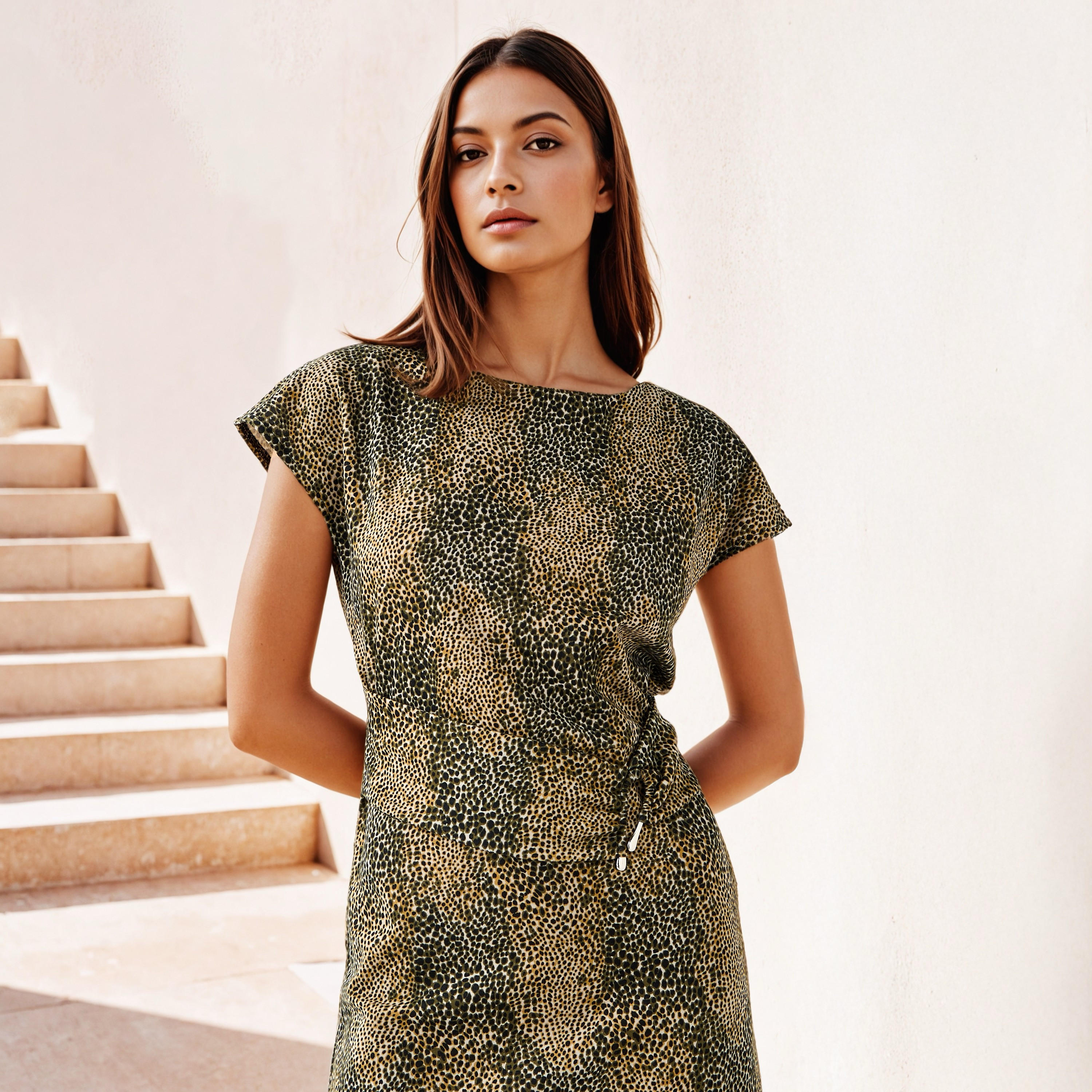 Printed Maxi Column Dress with Buckle Detail-women-clothing-dresses-image-4