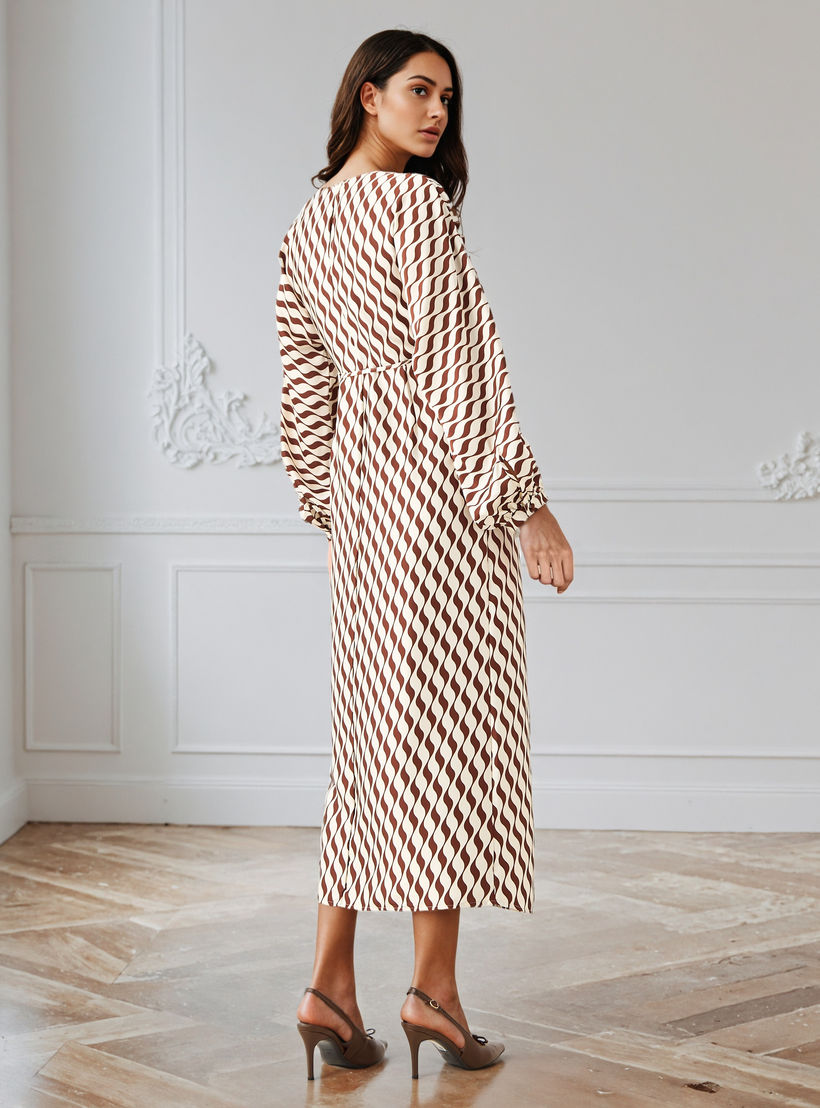 Printed V-neck Wrap Dress with Cinched Waist-women-clothing-dresses-image-3